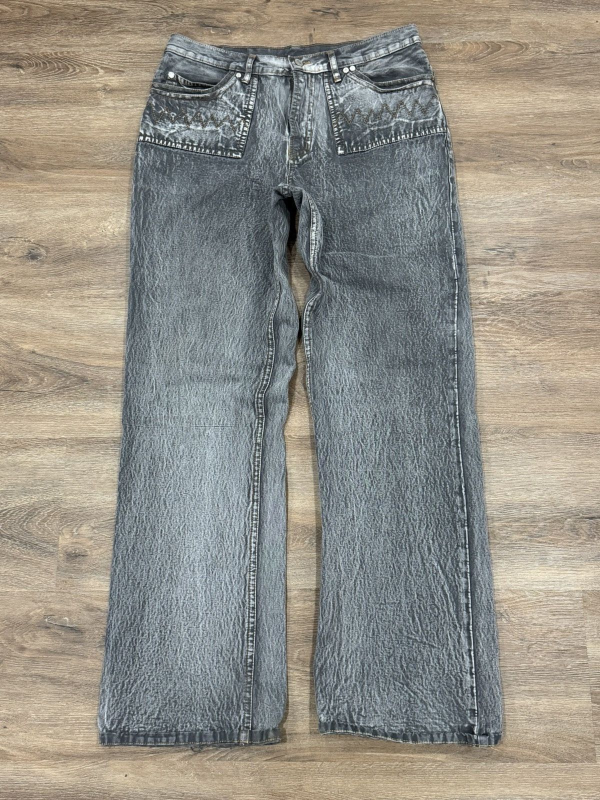 Japanese Brand Baggy Grey Reaper Textured Denim - Wide Leg Streetwear Jeans Size US 34 / EU 50 - 3 Thumbnail