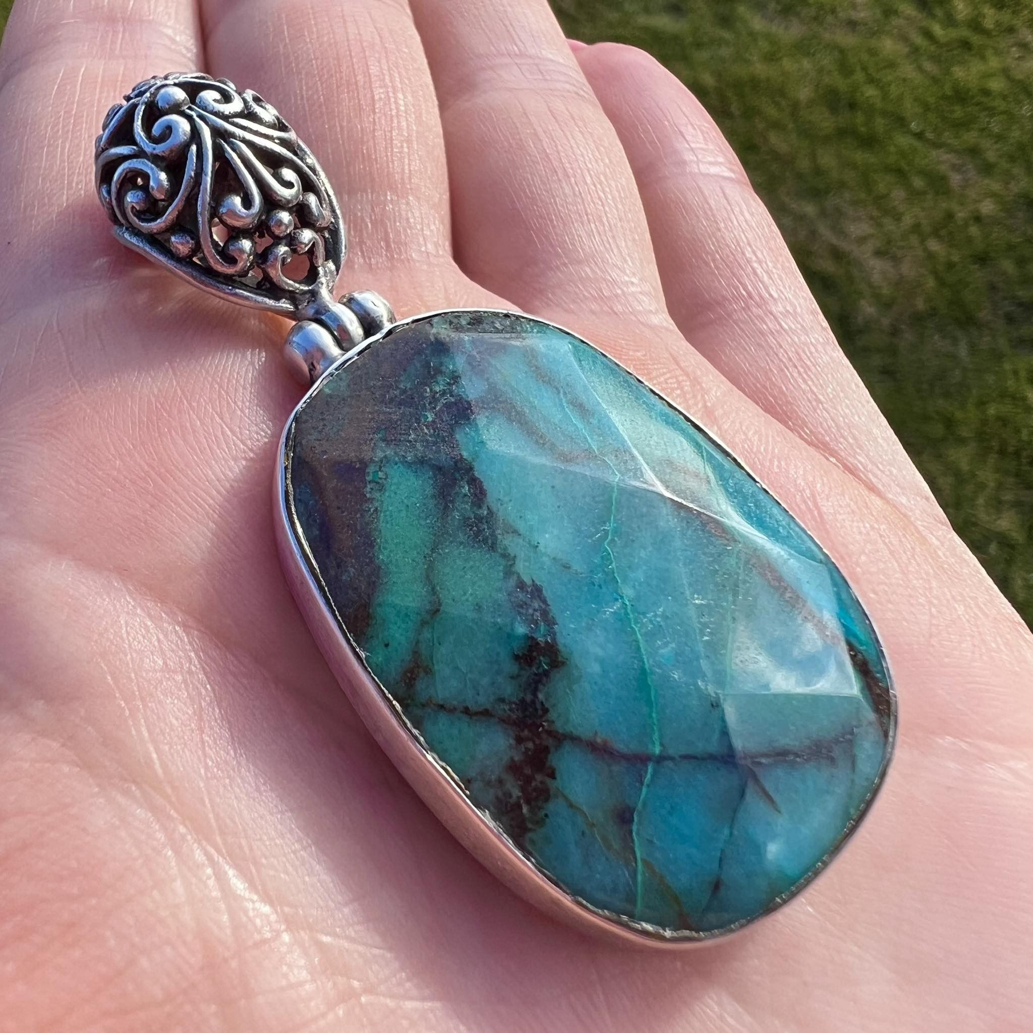 Vintage Vintage Jewelry Silver 800 Pendant Natural Chrysocolla Stone Size ONE SIZE - 3 Thumbnail