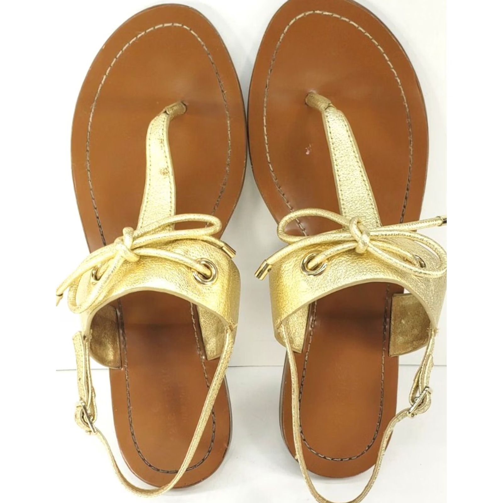 Vintage Kate Spade New York Gold Slingback Flat Sandal Bow Crossover Toe-Post Women 10M Size US 10 / IT 40 - 6 Thumbnail