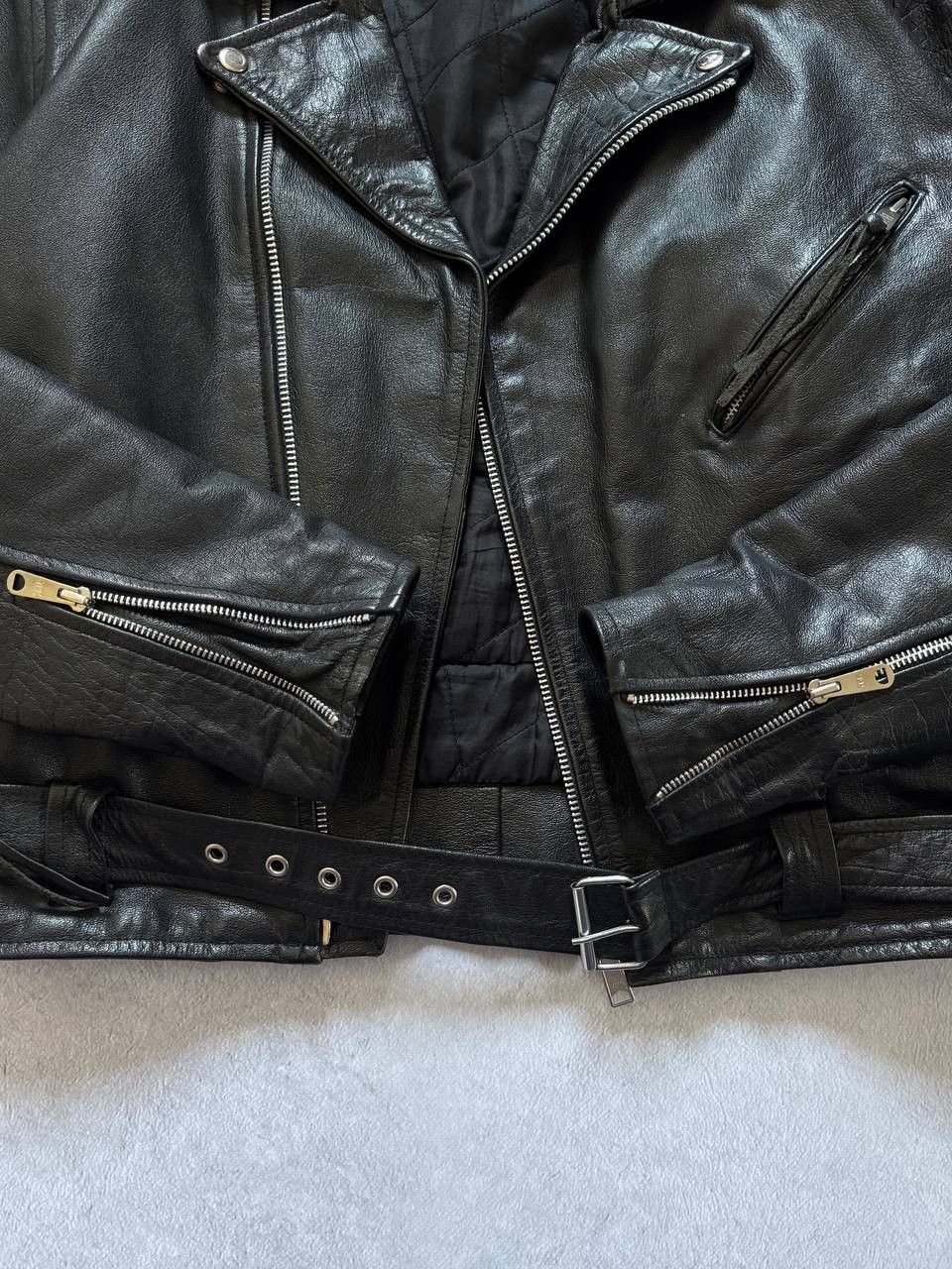 Leather Vintage 90s Biker Jacket Heavy Leather Size US M / EU 48-50 / 2 - 10 Thumbnail