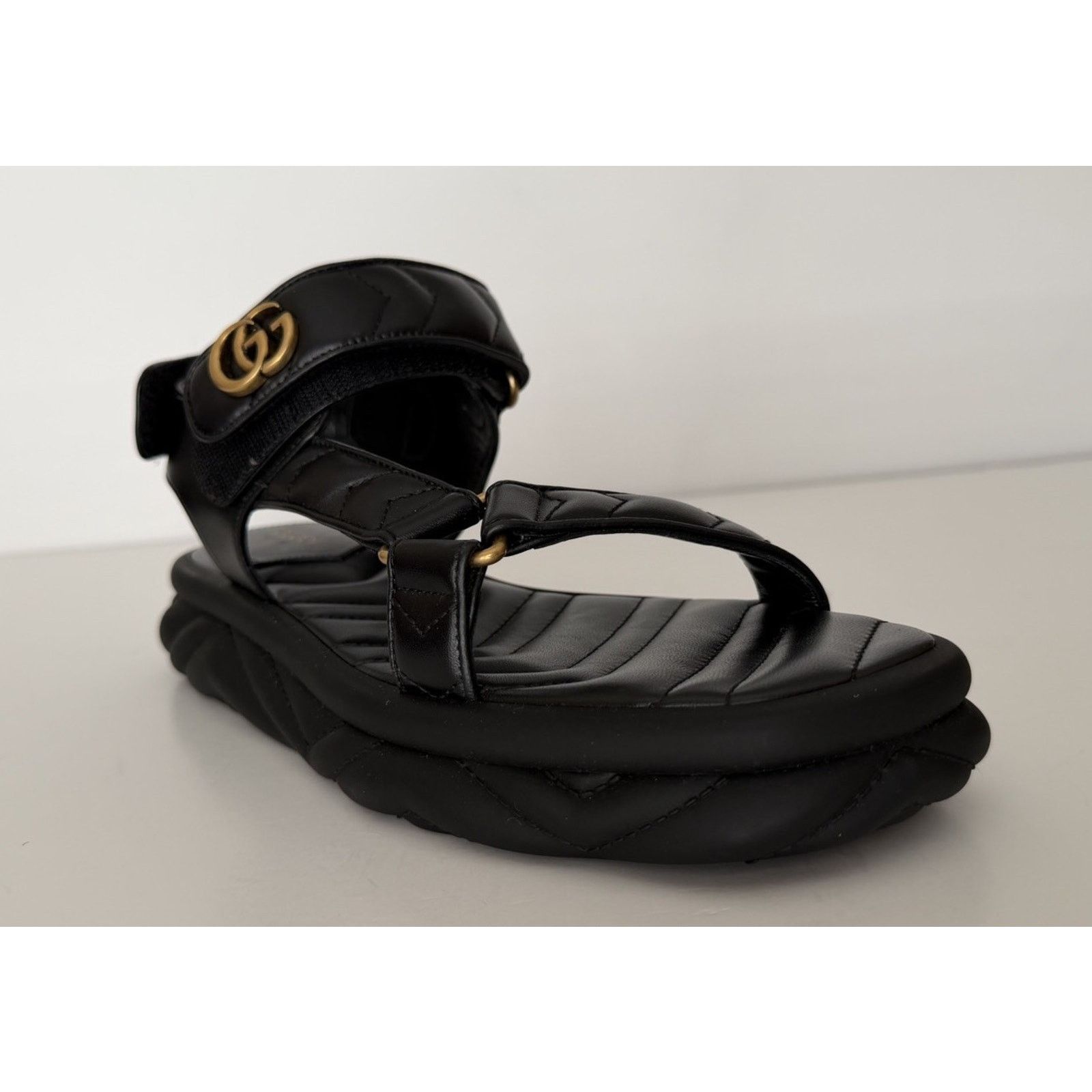 Gucci Gucci GG Quilted Open Toe Black Leather Sandals 10 US 776936 Size US 10 / IT 40 - 7 Thumbnail