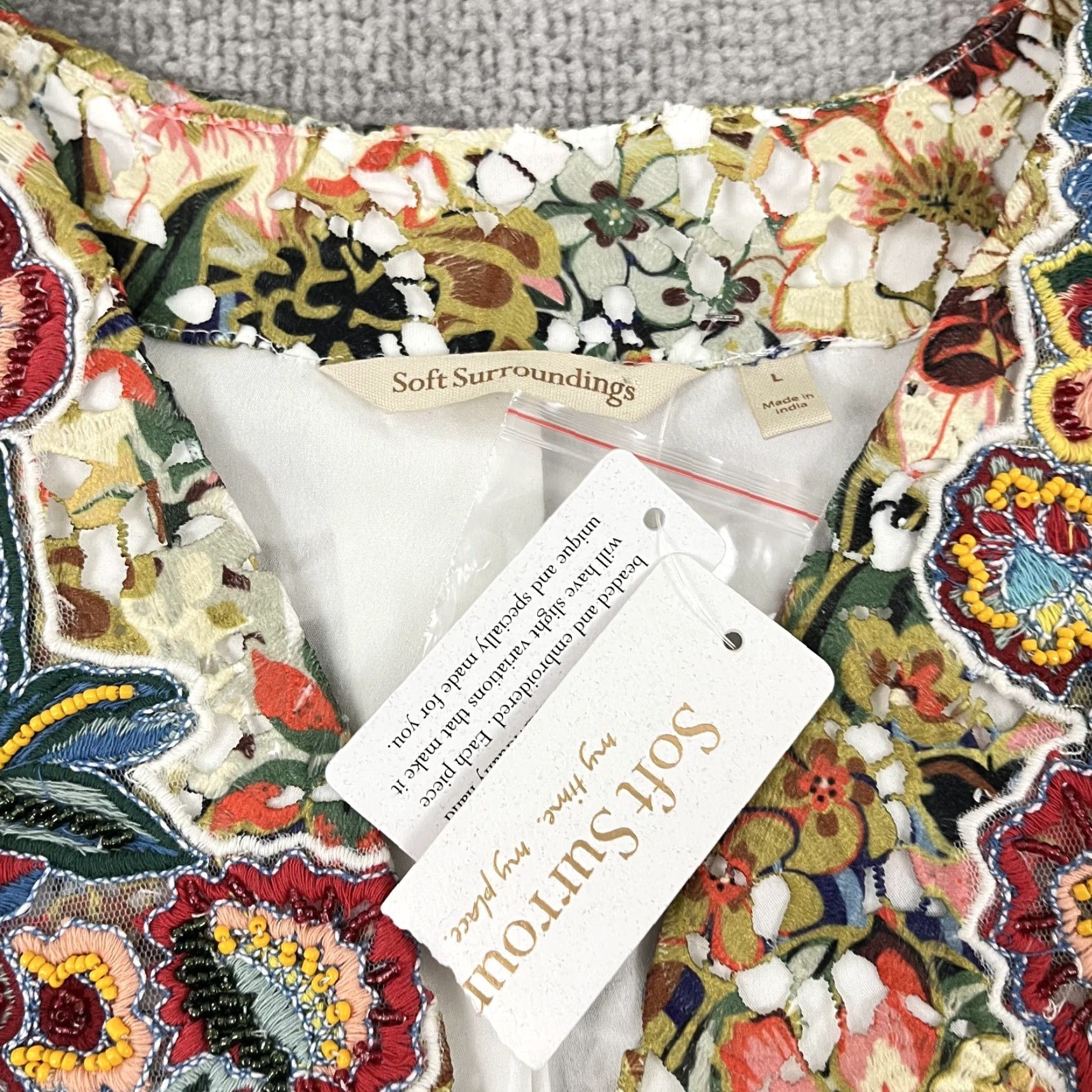 Soft Surroundings SOFT SURROUNDINGS Ariege Jacket Womens Large Floral Embroidered Beaded Lace BOHO Size L / US 10 / IT 46 - 2 Thumbnail
