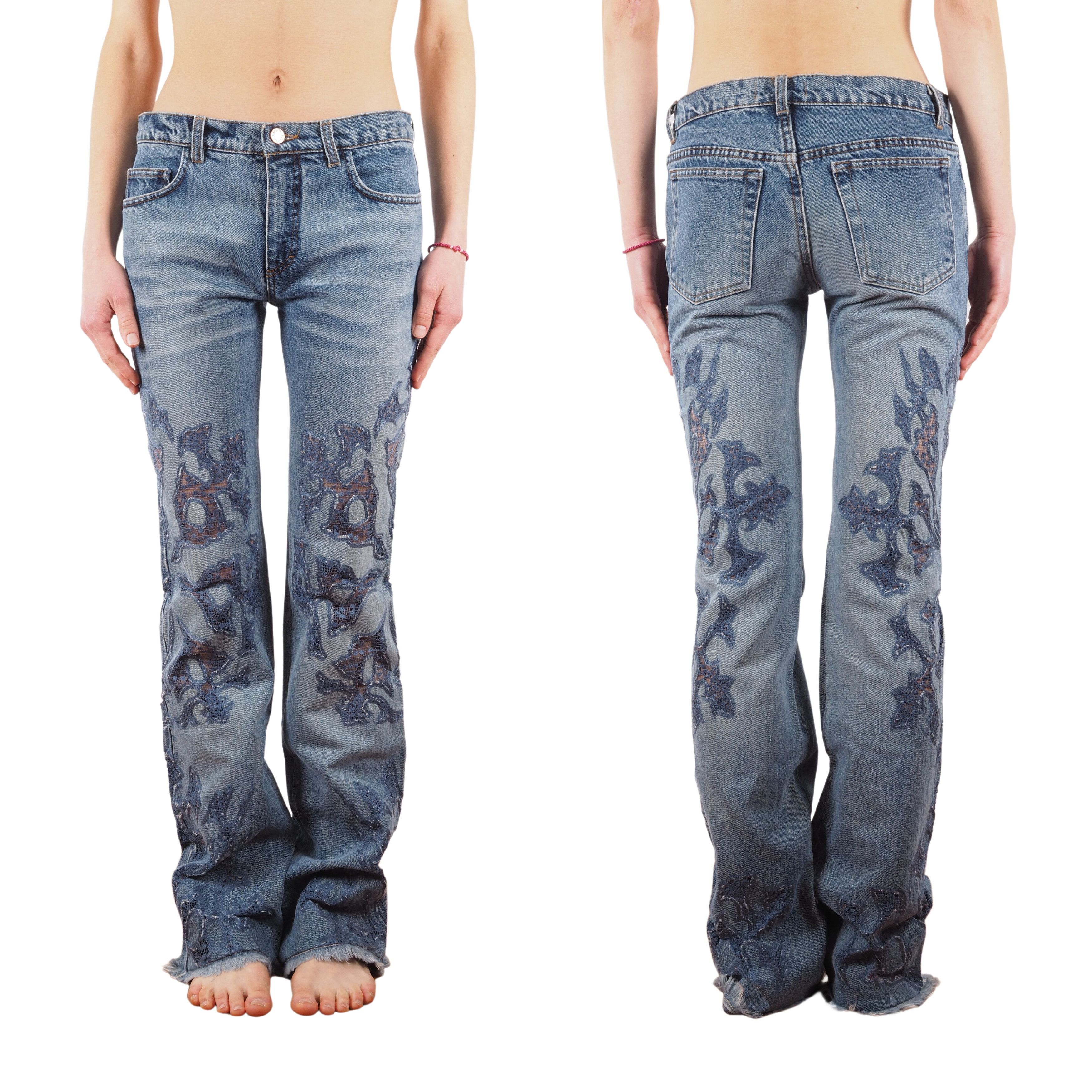 image of Archival Clothing x Roberto Cavalli Vintage Blue Lace Embroidery Denim Jeans, Women's (Size 26)