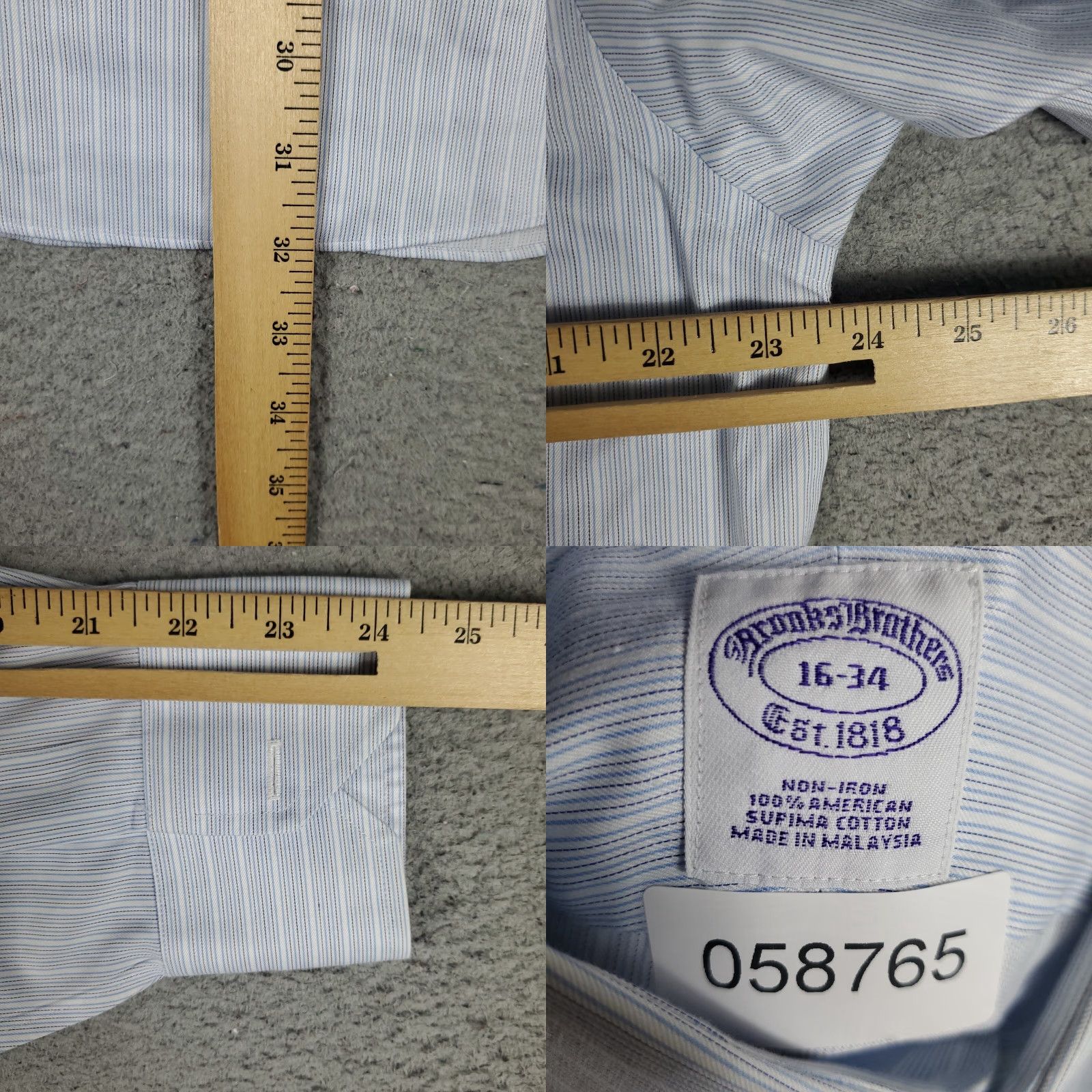 Brooks Brothers VINTAGE Brooks Brothers Dress Shirt Mens Size 16 Blue Striped Cotton Business Casual Formal Workwear Size 42R - 8 Thumbnail