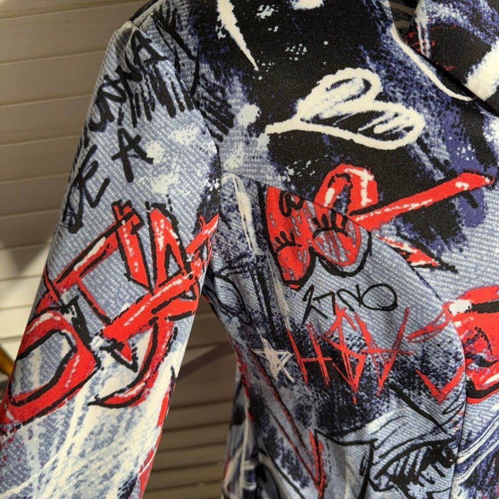 Vintage Y2K blazer avant garde street signs graffiti blue red 1X Size XL / US 12-14 / IT 48-50 - 7 Thumbnail