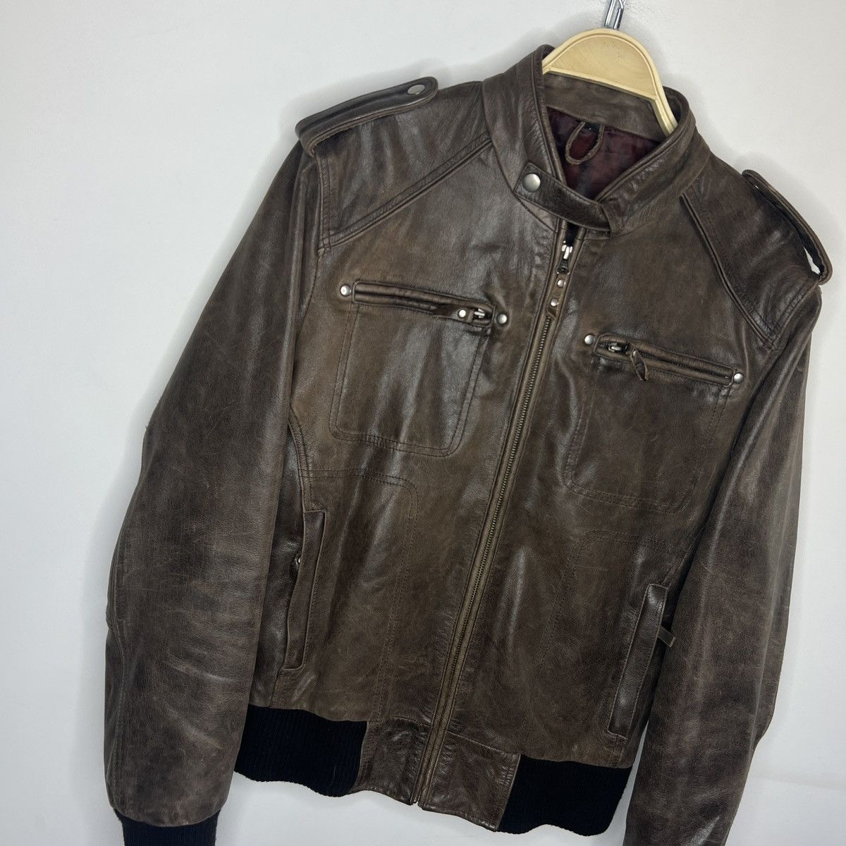 Leather × Vintage Vintage Brown Leather Motor Biker Jacket Trucker Genuine Size US M / EU 48-50 / 2 - 3 Thumbnail