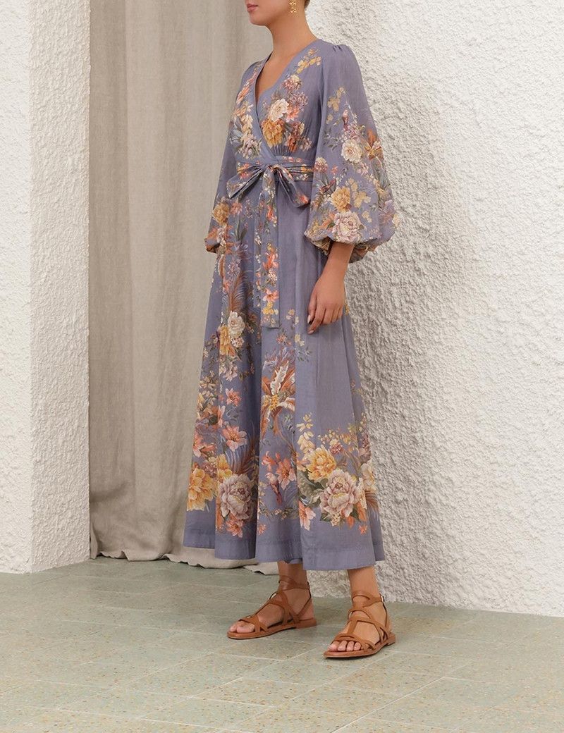 Zimmermann oc11z0226 Tallow Wrap Midi Dress In Multicolor Size S / US 4 / IT 40 - 3 Thumbnail