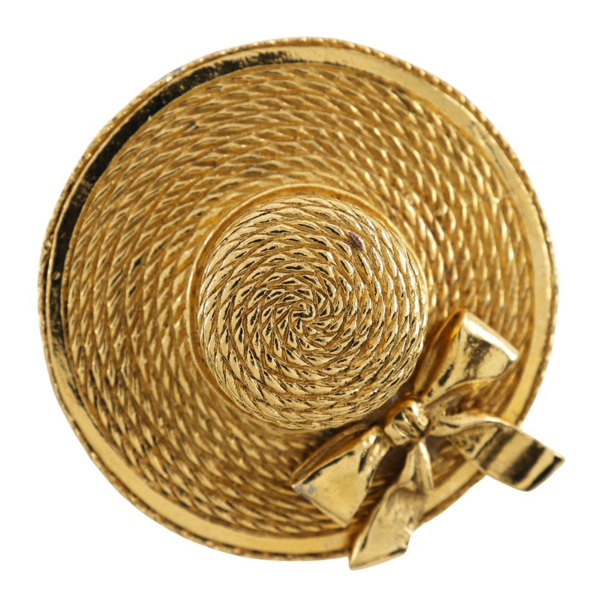 Chanel Chanel Straw Hat Brooch, Gold Plated, Made in France, Approx. 36g, Women's Size ONE SIZE - 1 Thumbnail