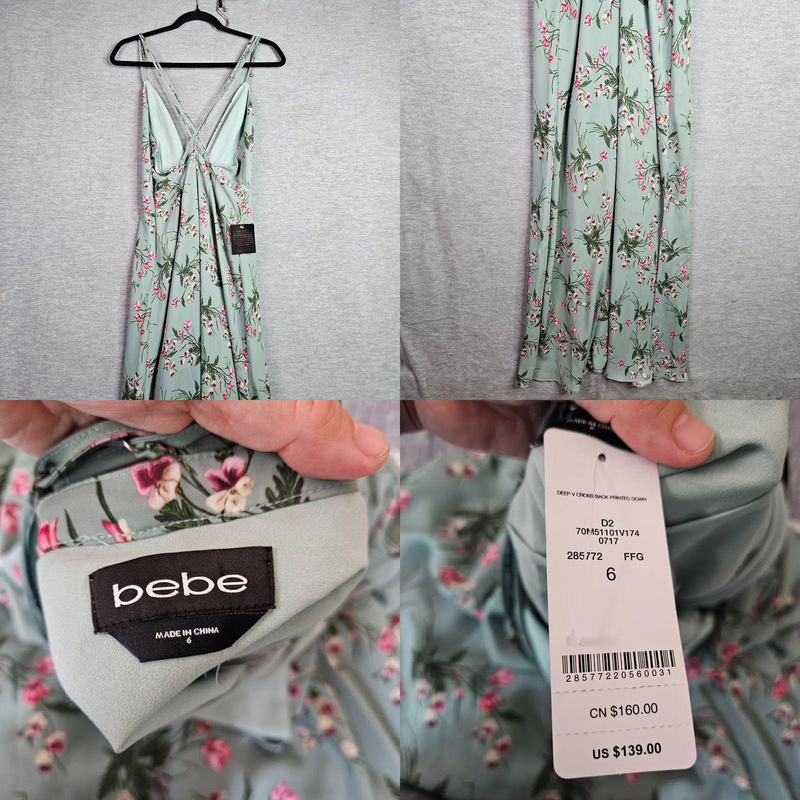 Bebe Bebe Dress Women’s 6 Green Floral Maxi Strappy Back Boho NWT Size M / US 6-8 / IT 42-44 - 8 Thumbnail