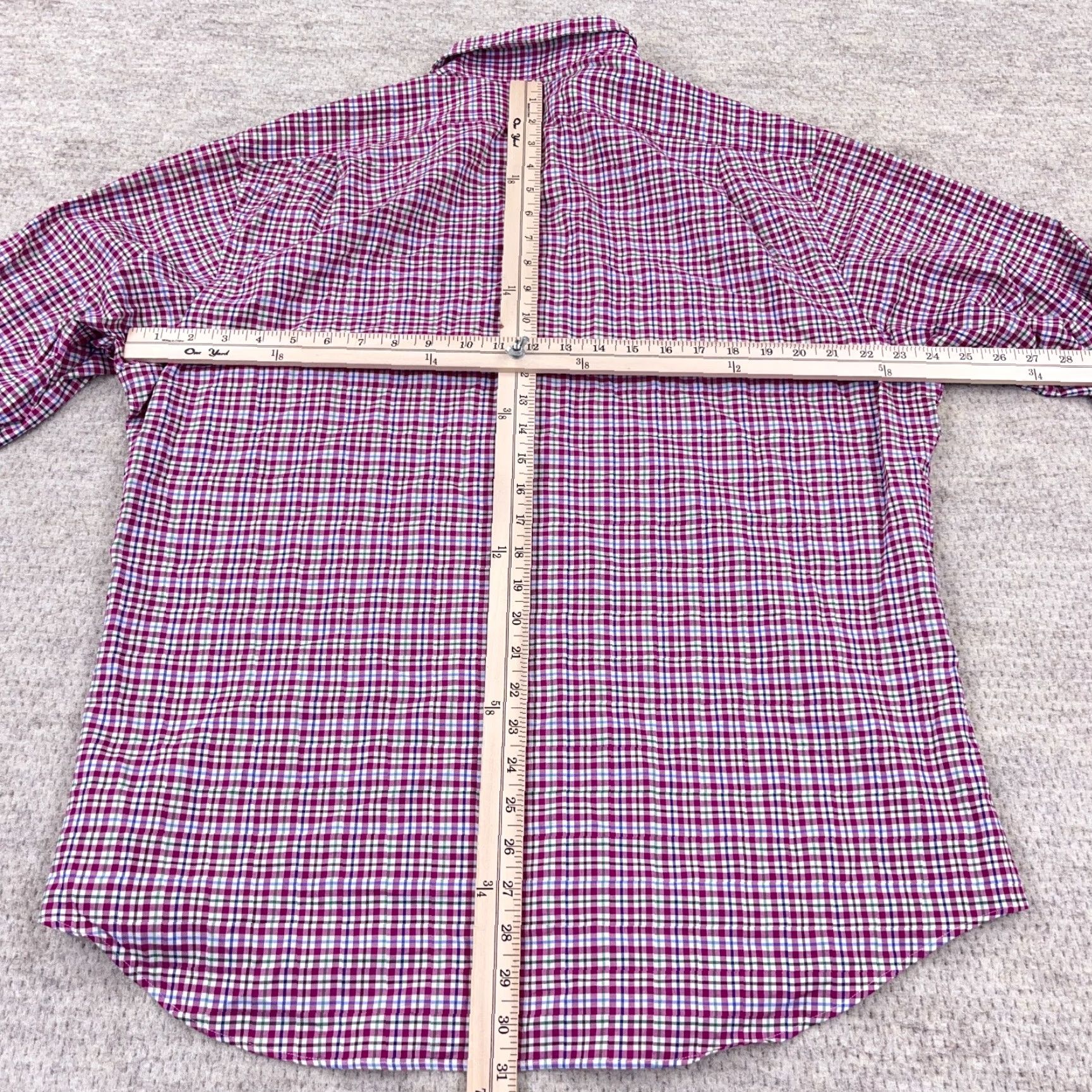 Polo Ralph Lauren VINTAGE Polo Ralph Lauren Shirt Men XL Pink Purple Button Up Slim Fit Windowpane Dress Size 46R - 7 Thumbnail