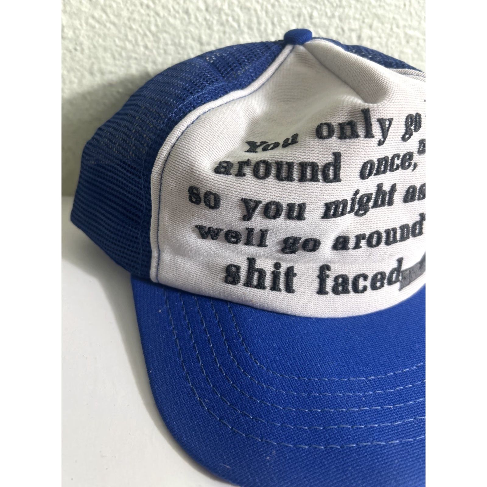 Vintage VINTAGE Unbranded Trucker Hat Mens Adjustable Blue White “you Only Go Around Once” USA Size ONE SIZE - 2 Thumbnail