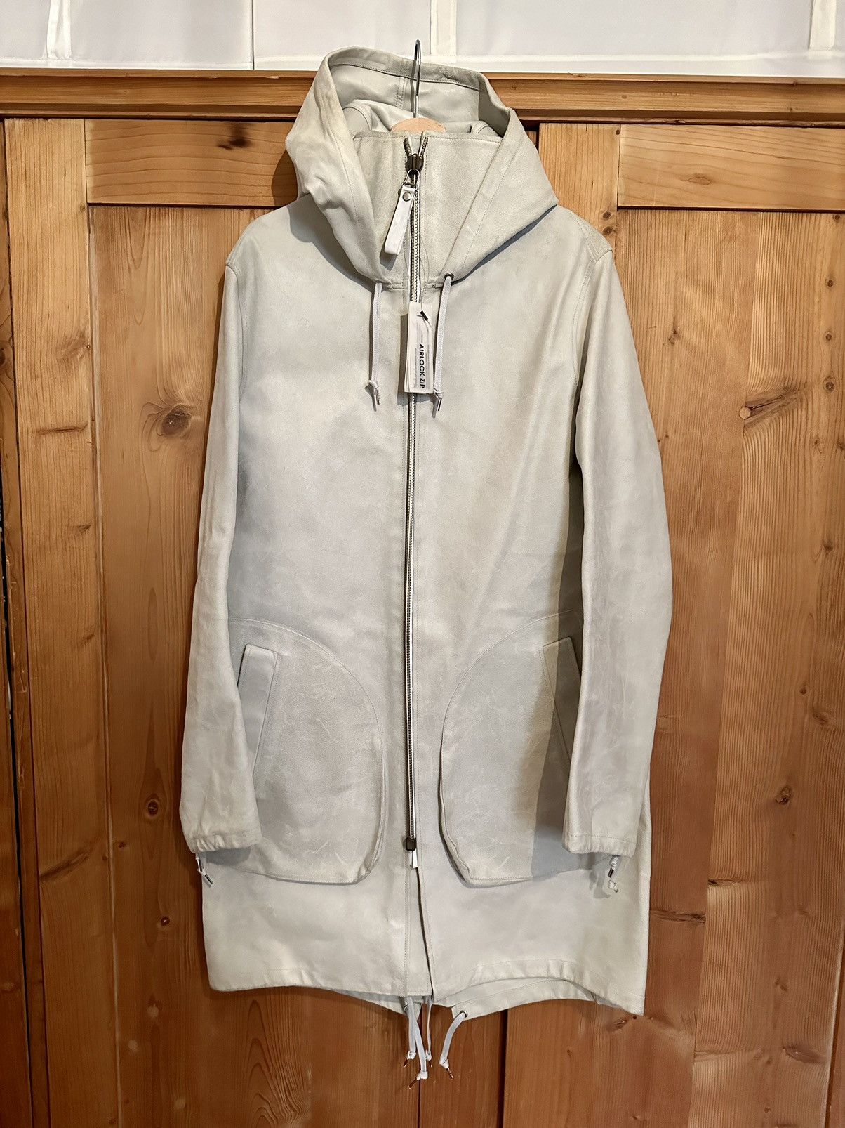 image of Deepti Airlock Zip Membrane Sleeve Horse Leather Parka, 50 in White, Men's (Size Medium)