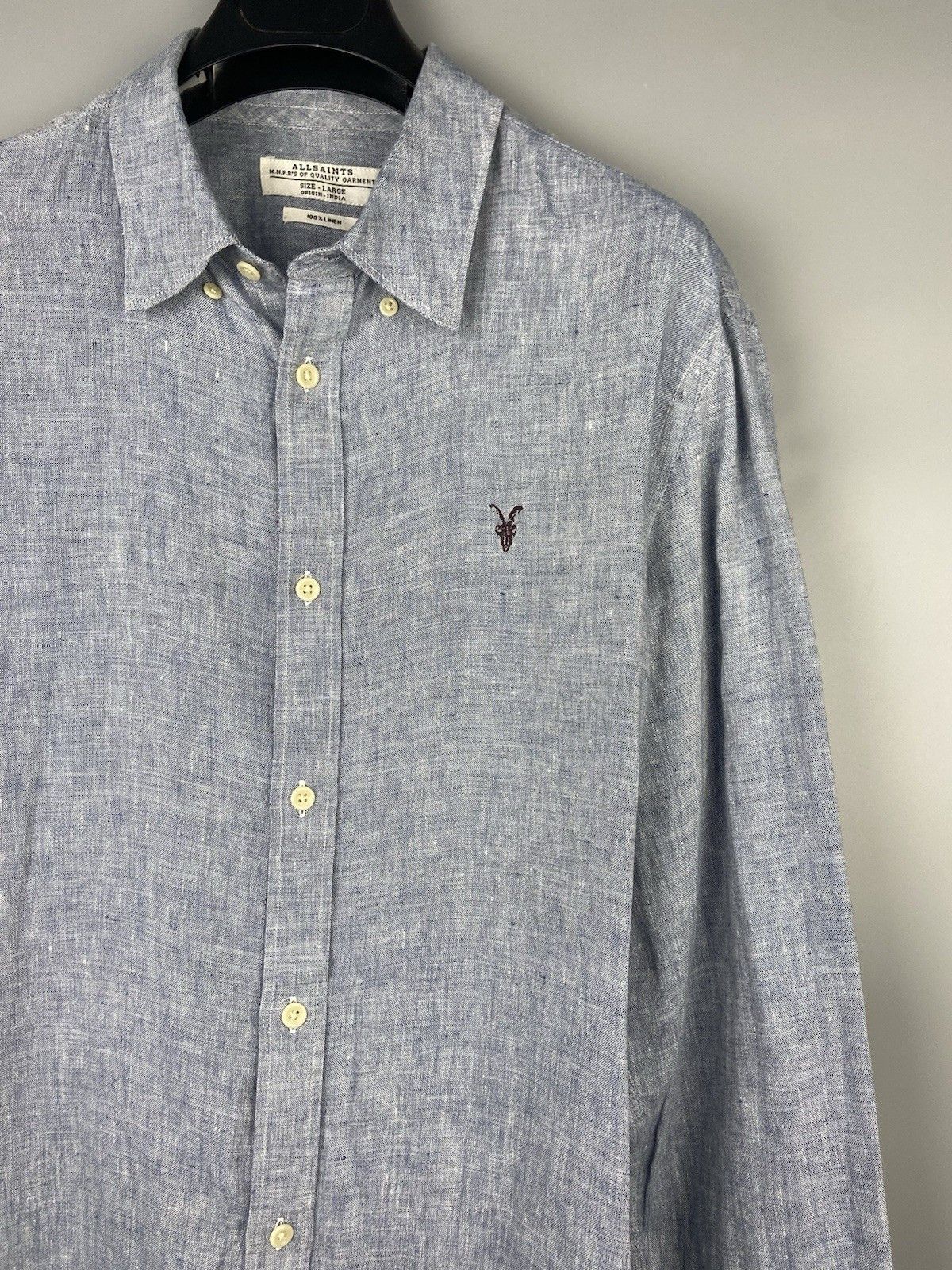 Allsaints Allsaints Linen Button Blue Casual Reaper Shirt Size US L / EU 52-54 / 3 - 5 Thumbnail