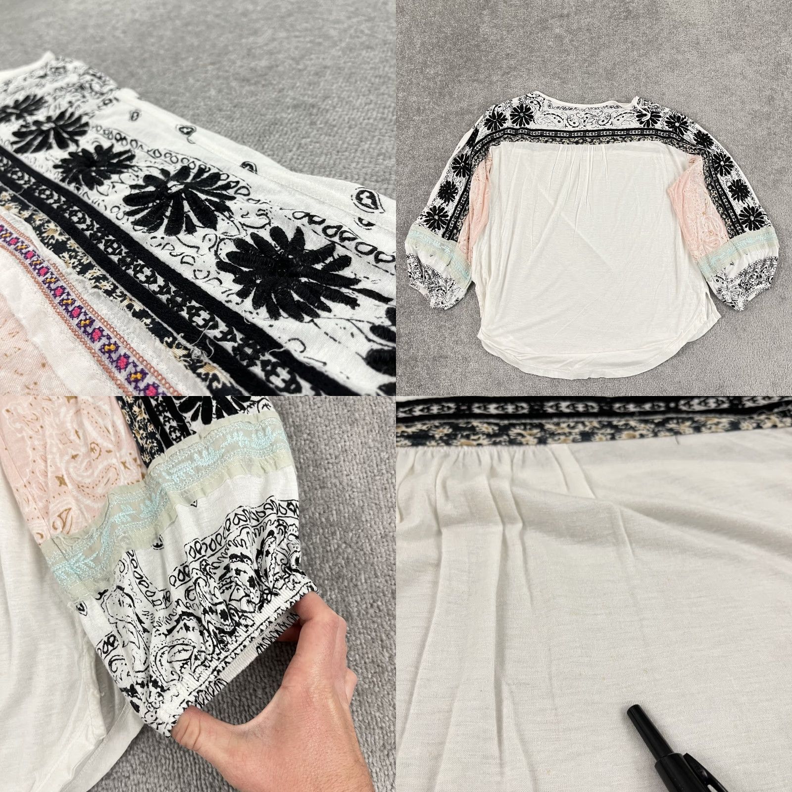 Free People Free People Linen Blouse Top Women’s Medium Oversized Embroidered White Balloon Sleeve Casual Size M / US 6-8 / IT 42-44 - 8 Thumbnail