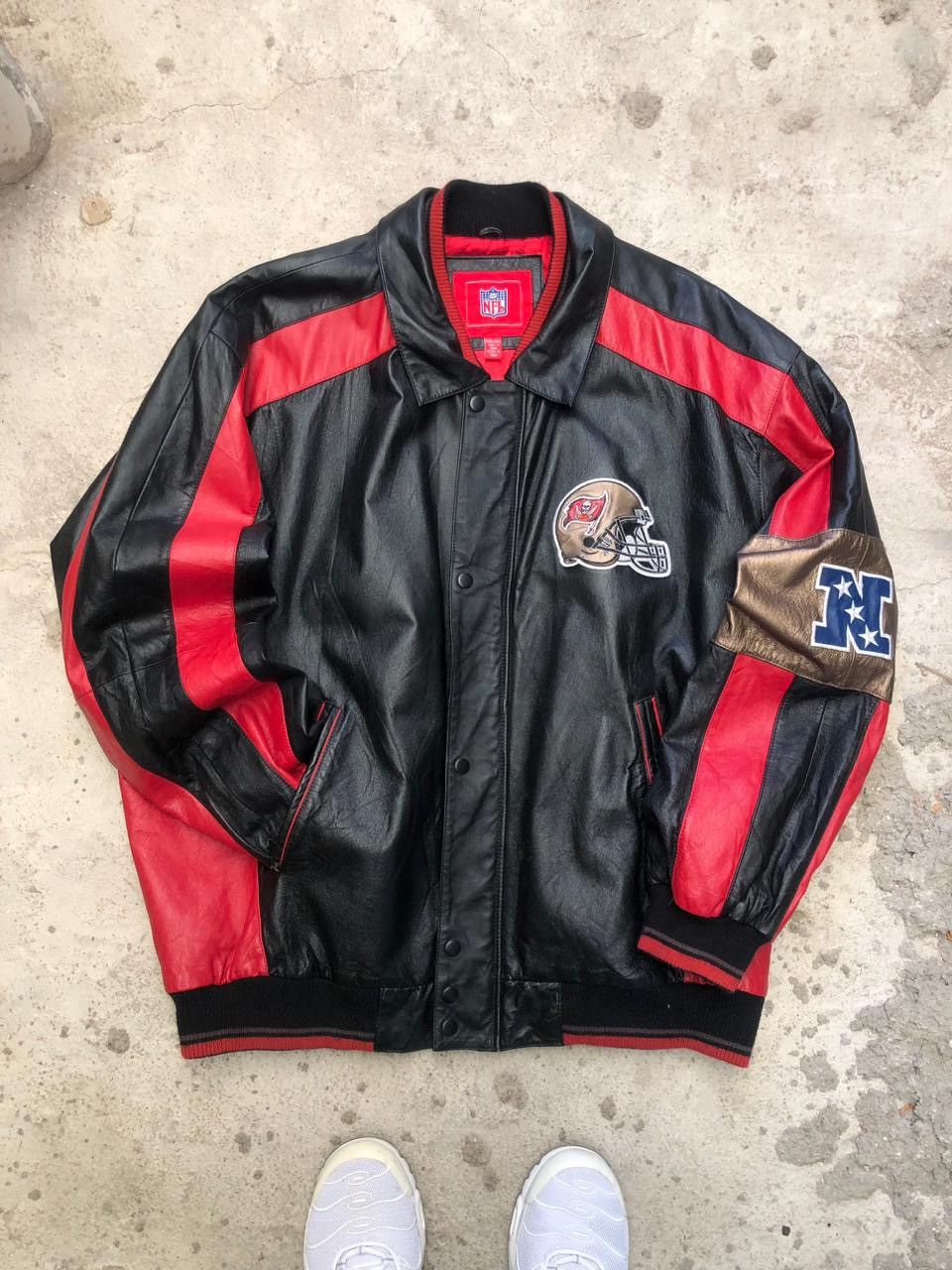 image of Nfl Nft Leather Jacket Buccaneers 00’ in Black, Men's (Size 2XL)