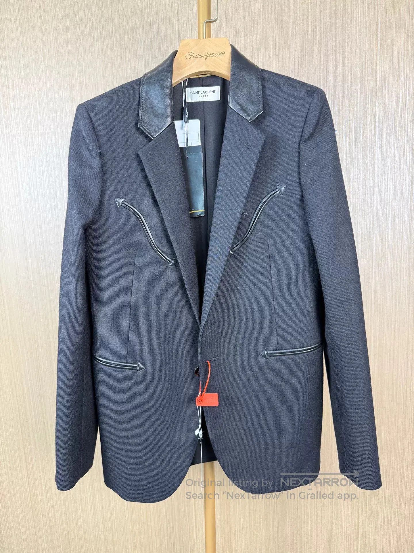 Saint Laurent Paris Saint Laurent Gray Leather Trim Blazer. Size XS / US 0-2 / IT 36-38 - 1 Thumbnail