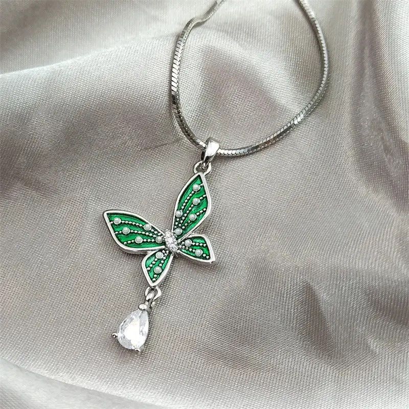 Jewelry Butterfly Water Drop Copper Pendant Necklace Size ONE SIZE - 3 Thumbnail