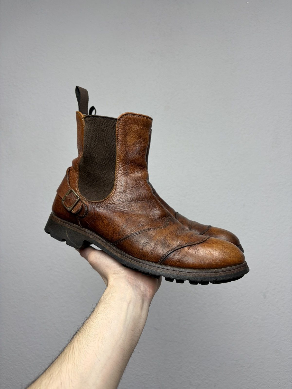 Vintage 00s Brown Leather Side Zip Boots Guidi Marsell Style