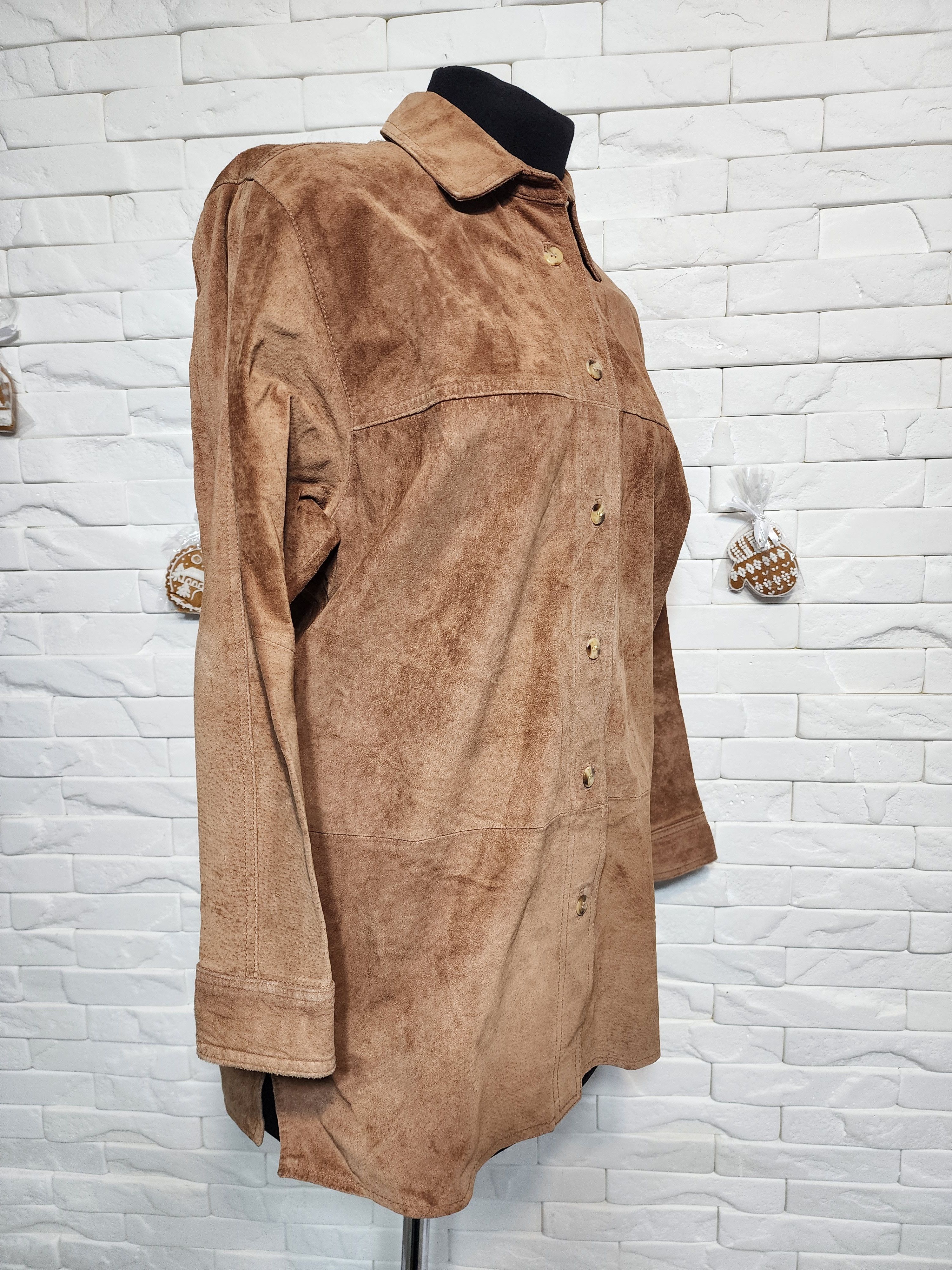 Genuine Leather Women's Suede Shirt: Brown Leather Simple Style Size XL / US 12-14 / IT 48-50 - 3 Thumbnail