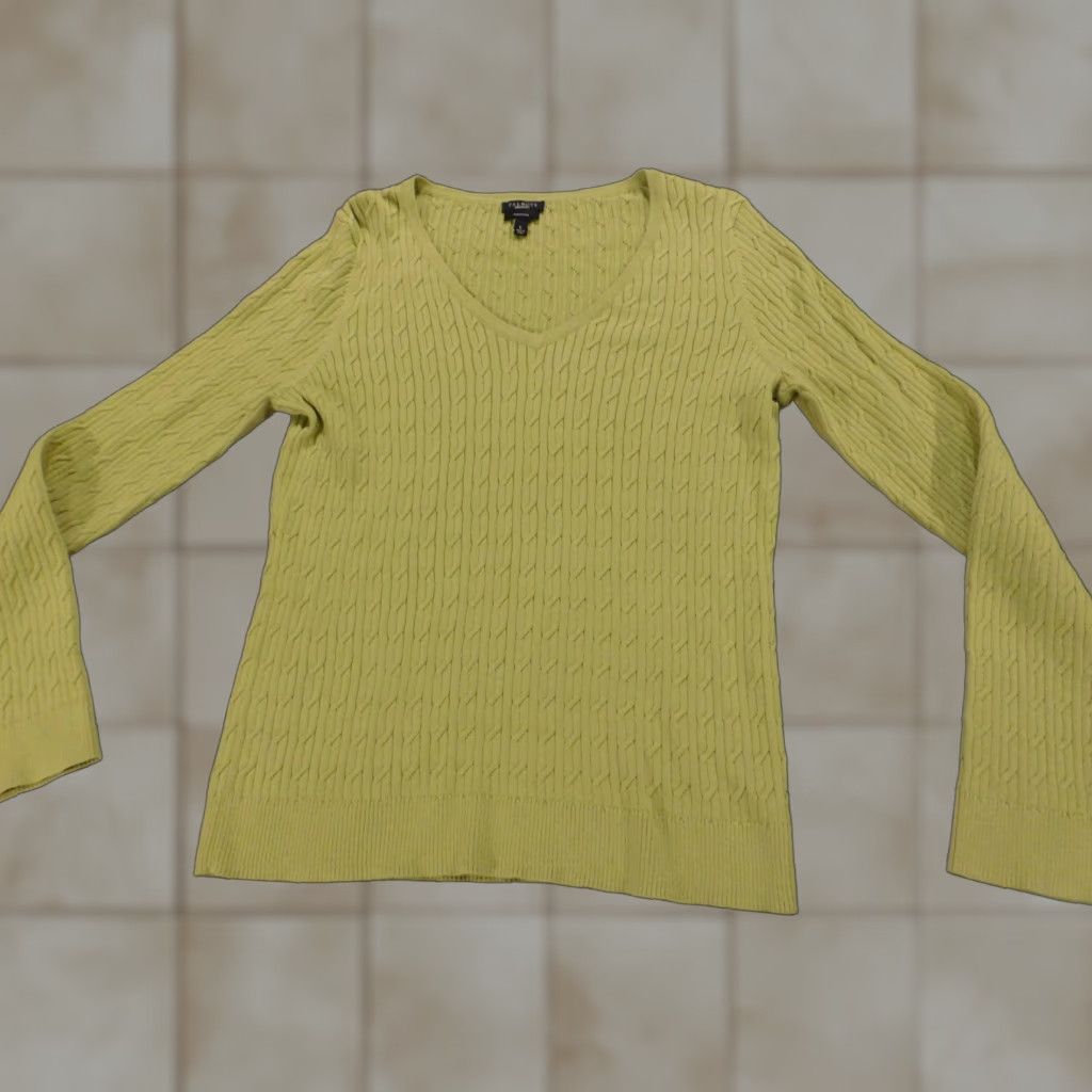 Talbots Talbots Sweater Pullover Womens Large Green V-Neck Casual Knit Stretch Ruffle Modern Size L / US 10 / IT 46 - 1 Thumbnail