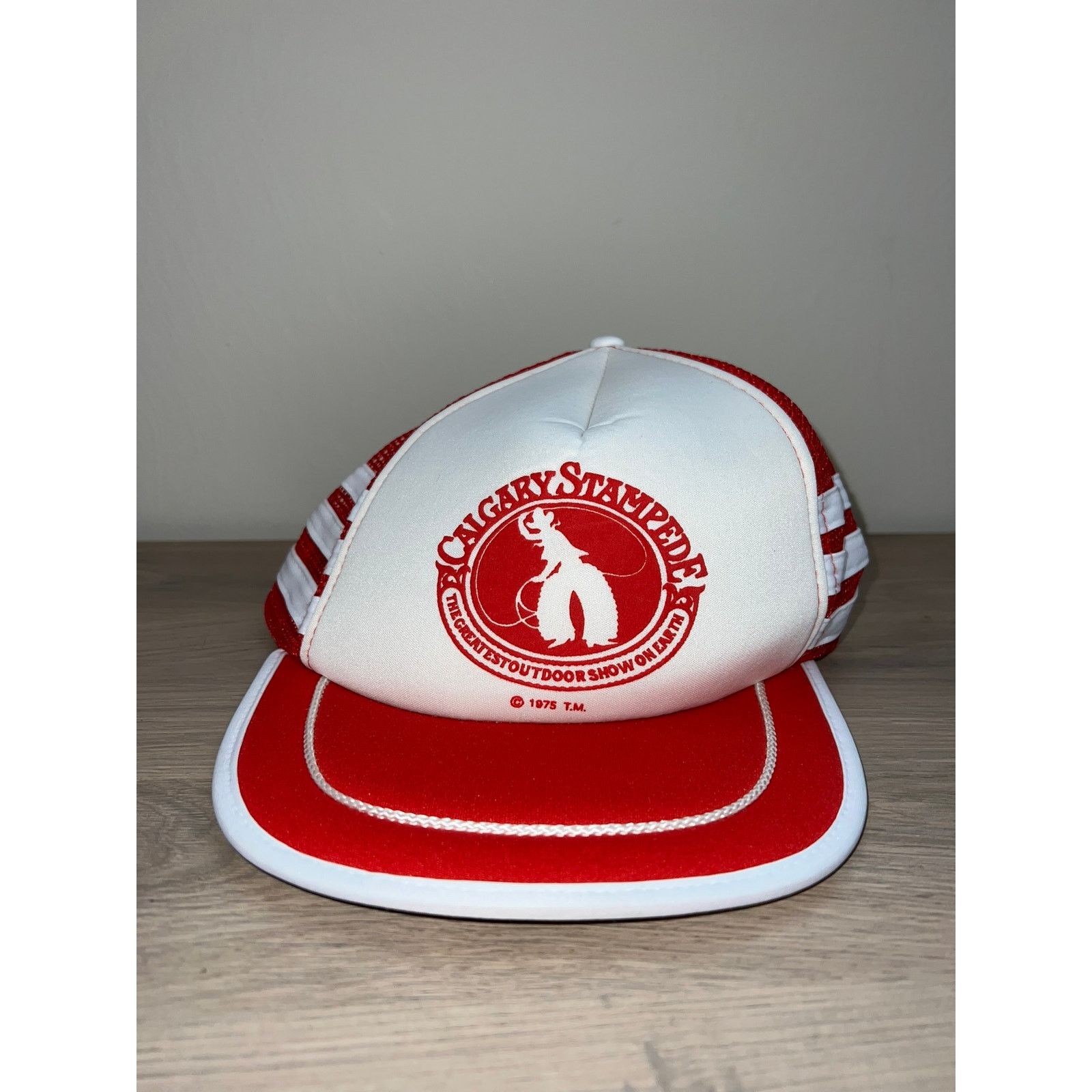 Vintage 1975 3 Striped Stripes Calgary Stampede Hat Broken Snap Size ONE SIZE - 1 Thumbnail