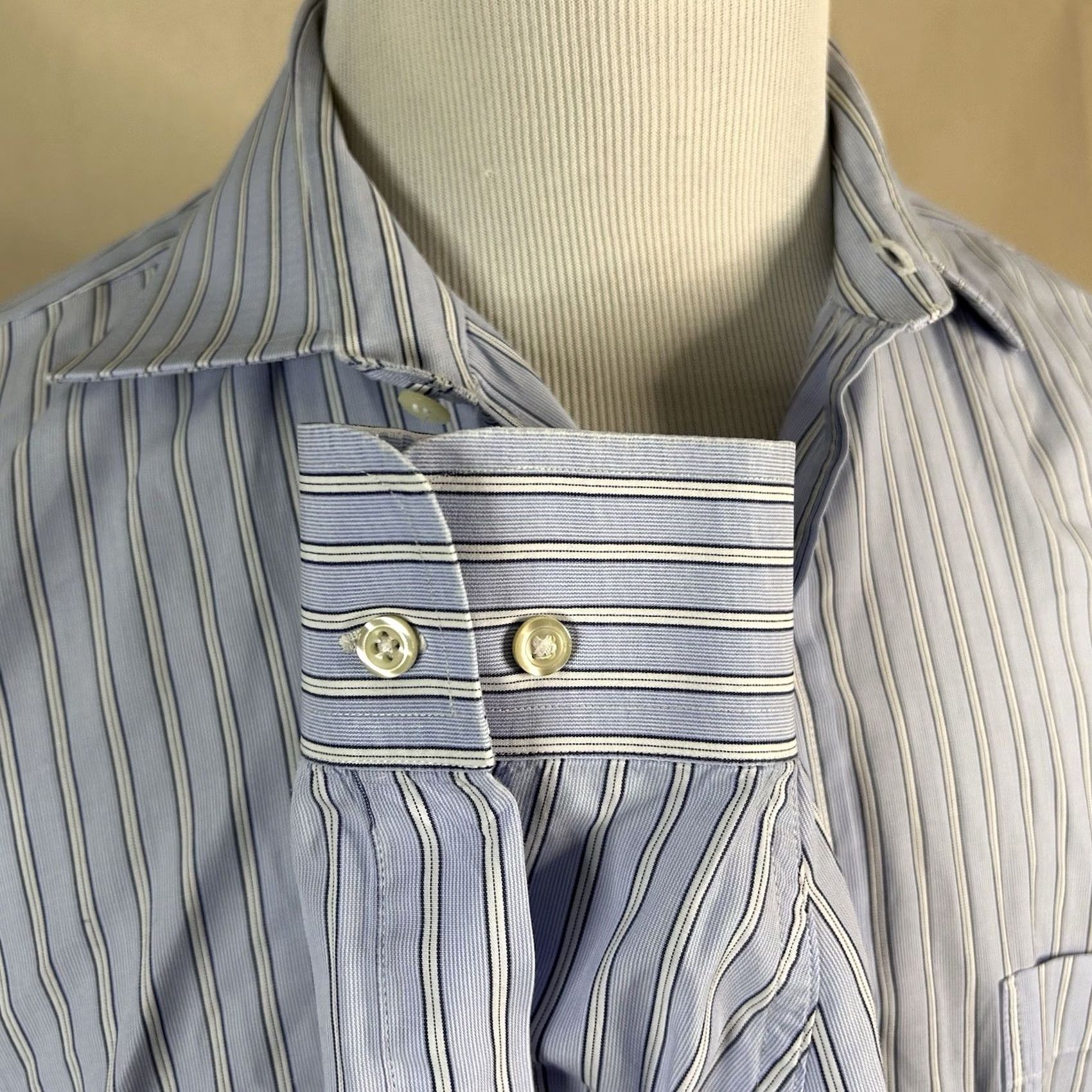 Brooks Brothers Brooks Brothers 346 Dress Shirt Blue White Striped 100% Cotton Regular Fit 17.5 36/37 Regular Mens Shirt Size 48R - 4 Thumbnail
