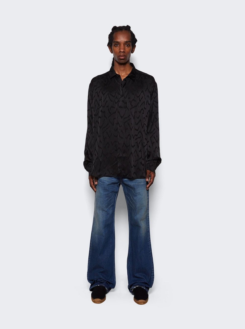 Saint Laurent Paris o1b1hav110425 Shirt in Matte and Shiny Silk in Black Size US M / EU 48-50 / 2 - 2 Thumbnail