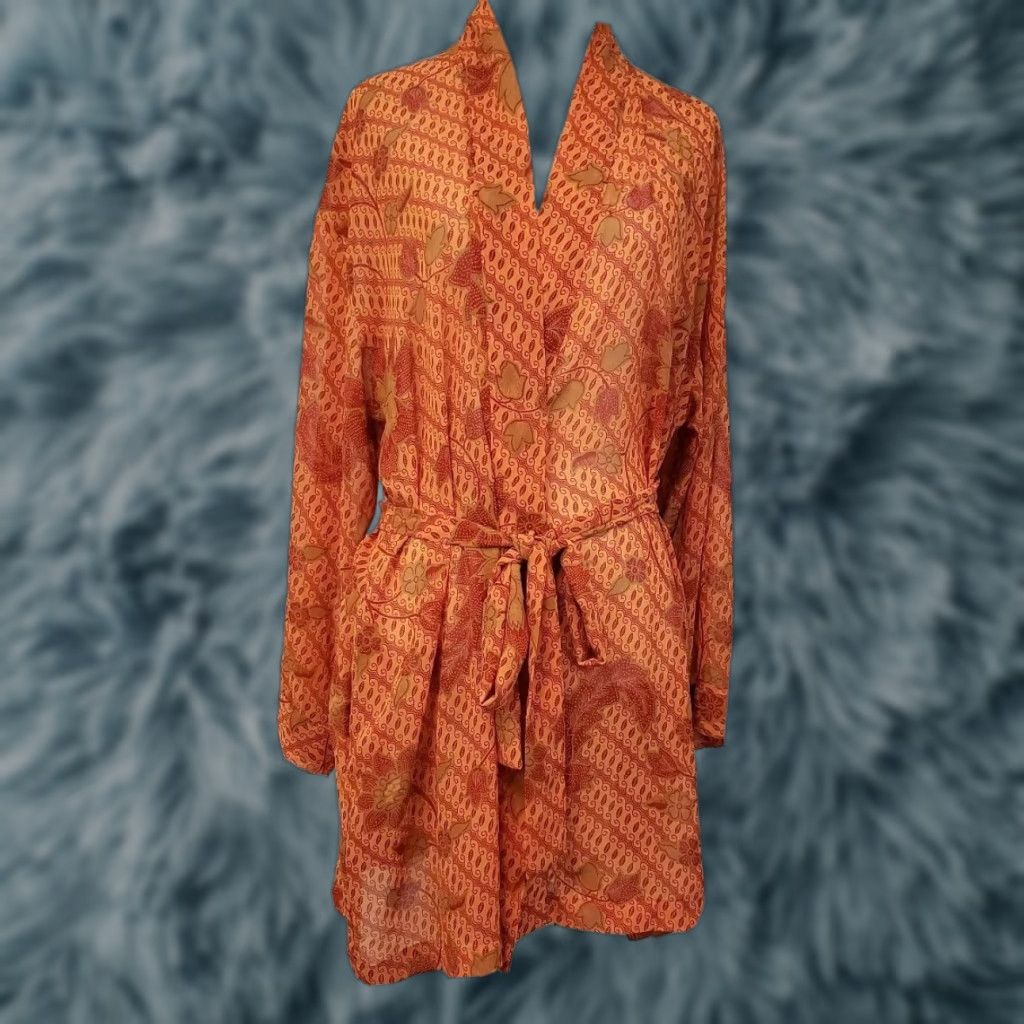 Victoria's Secret Victoria’s Secret Robe Women One Size Orange Floral Sheer Belted Pockets Kimono Loungewear Belted Lightweight Pockets OS Size ONE SIZE - 1 Thumbnail