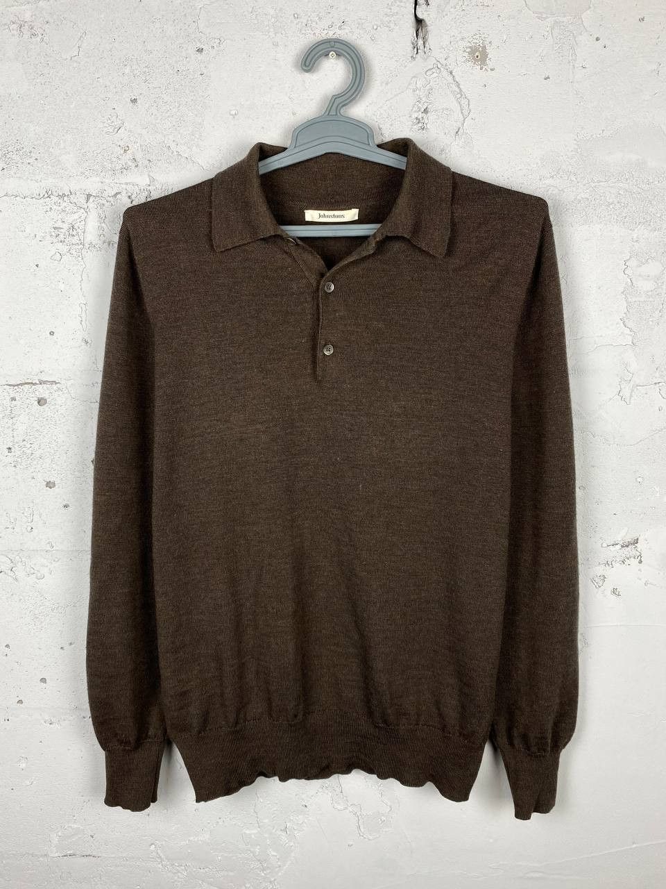 image of Johnstons Of Elgin Brown Wool Polo Jumper Sweater, Men's (Size Medium)