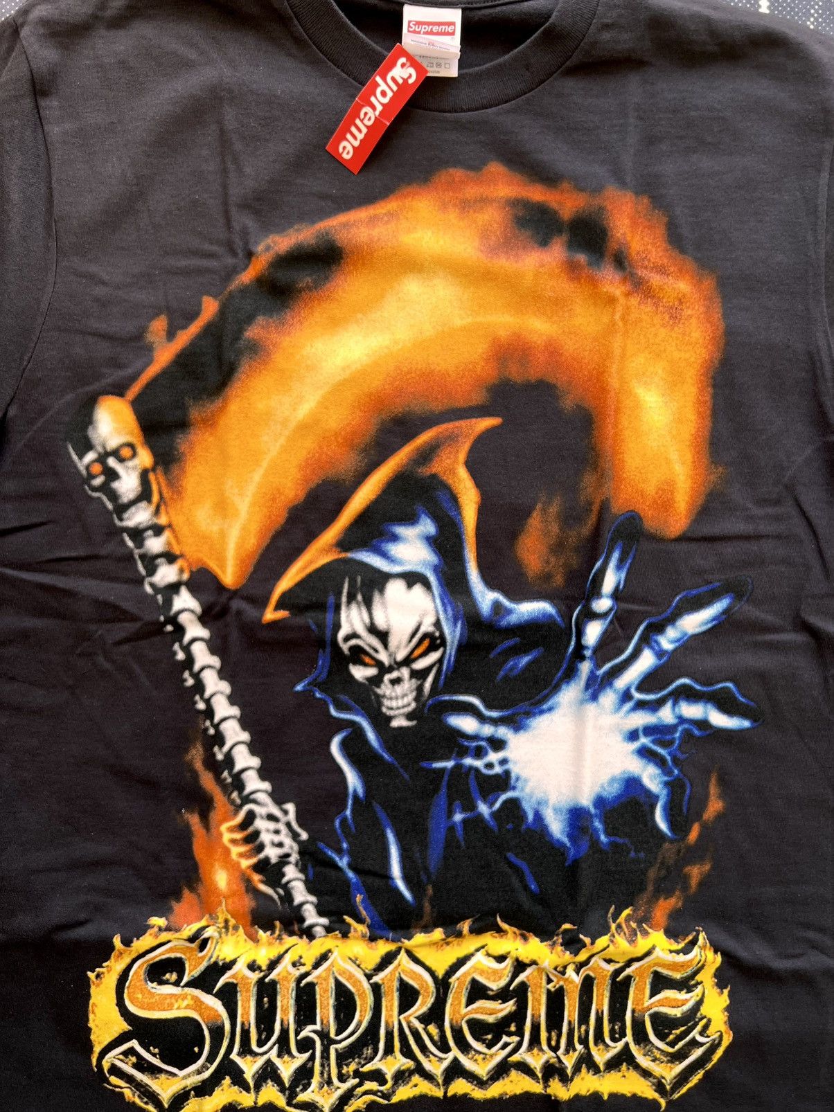 Supreme M Supreme Grim Reaper Tee Black t-shirt skeleton flames pray Size US M / EU 48-50 / 2 - 19 Thumbnail