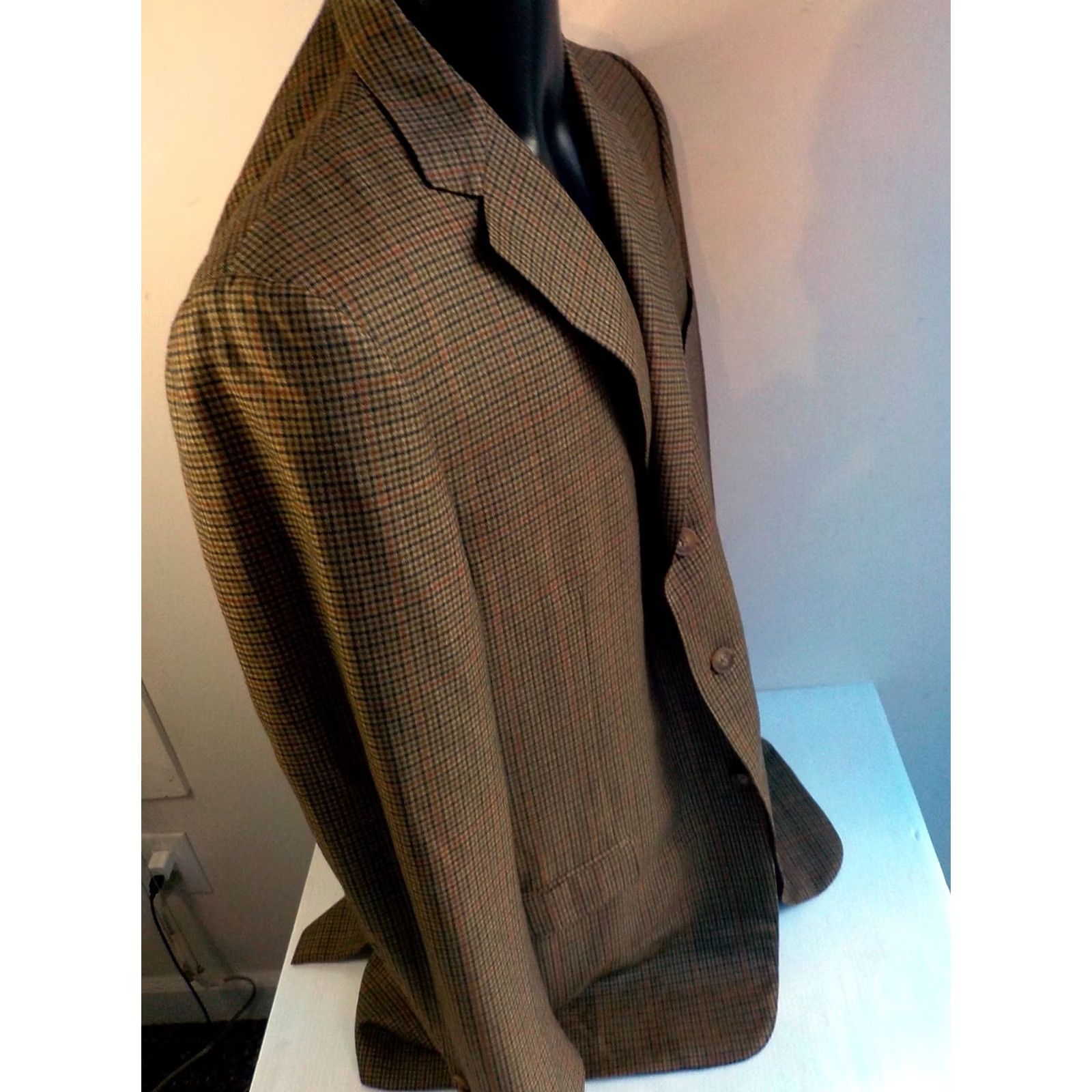 Ermenegildo Zegna VINTAGE Ermenegildo Zegna Blazer Jacket / Coat 3 Button 46L Wool Plaid Double-Breasted Long Mens Size 46R - 3 Thumbnail