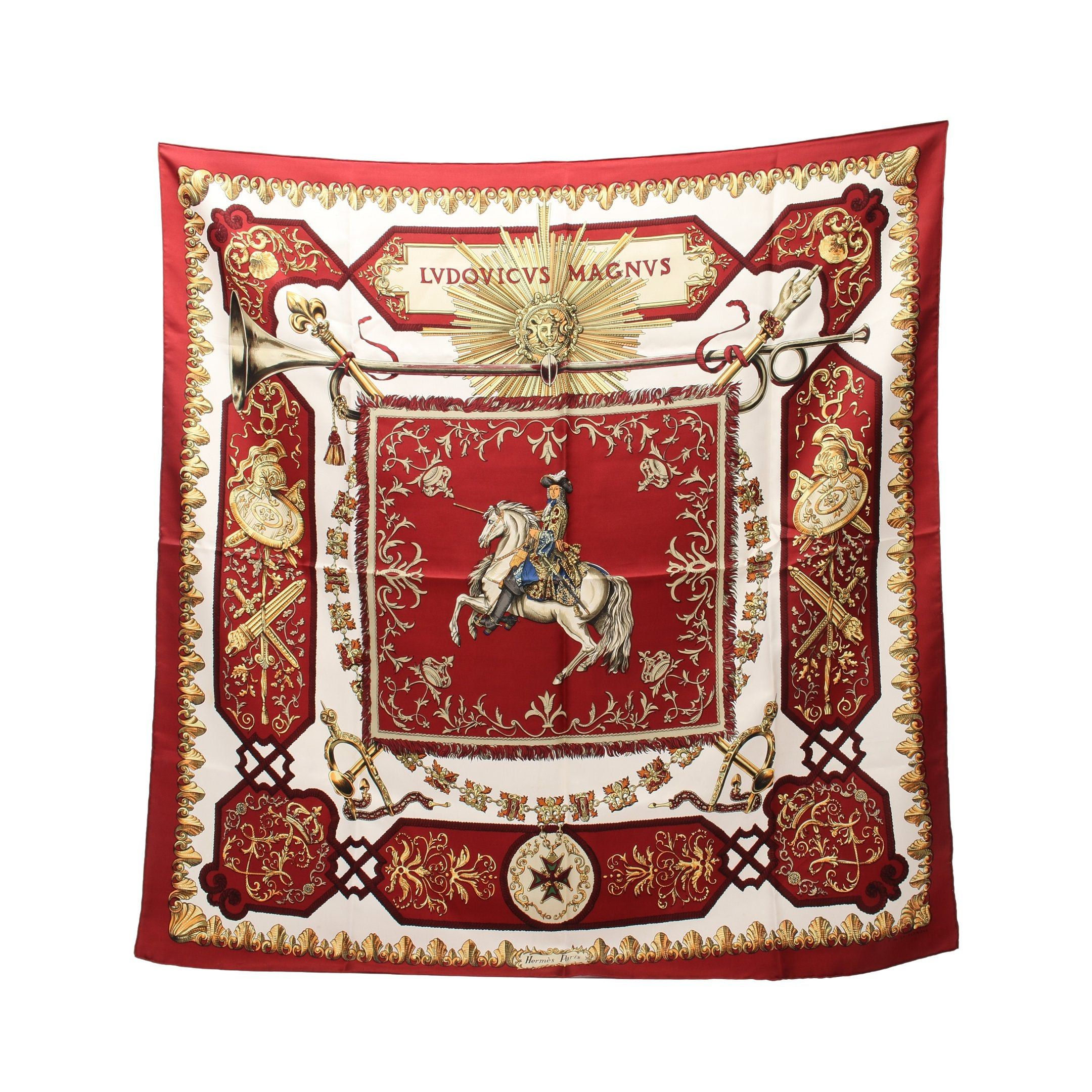 Hermes Hermes Carres 90 Lvdovicvs Magnvs Scarf Silk Bordeaux Multicolor Size ONE SIZE - 1 Thumbnail