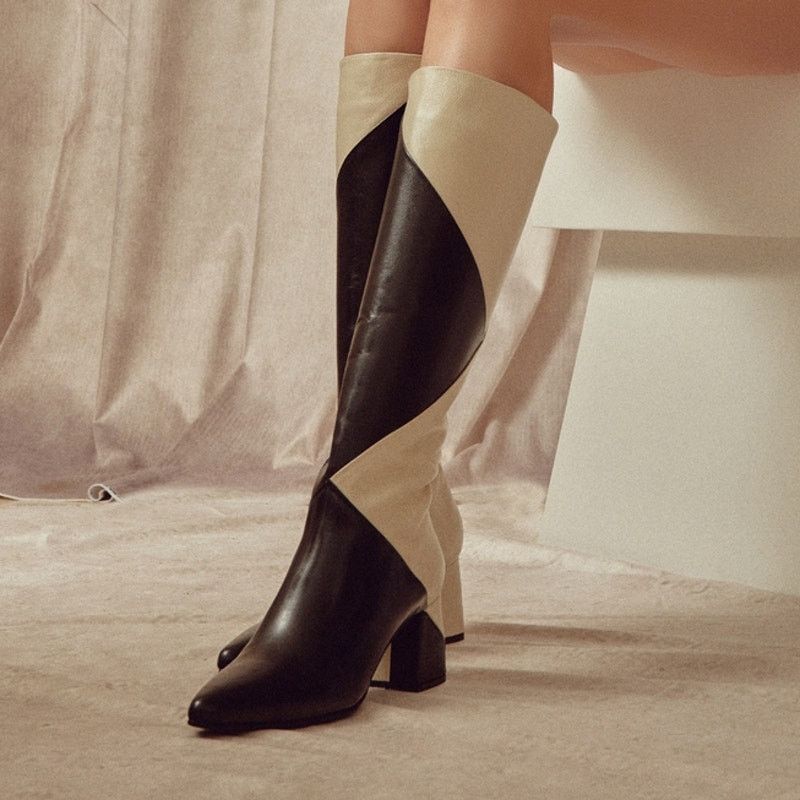Anthropologie Stivali Size 41 (US 10/10.5) Bari Ivory Black Leather Boots Size US 10 / IT 40 - 5 Thumbnail