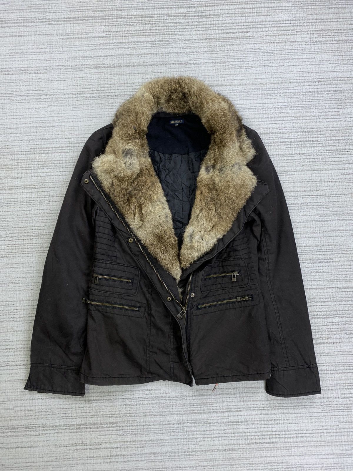 Pre-owned If Six Was Nine X Vintage Masculo Double Collar Faux Fur Multipocket Jacket In Black