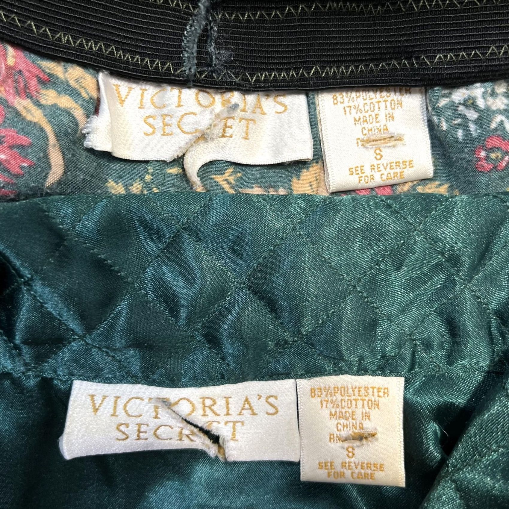 Victoria's Secret VINTAGE Victoria's Secret Pajama Set Womens Small Green Floral Quilted Satin 90s Size ONE SIZE - 6 Thumbnail