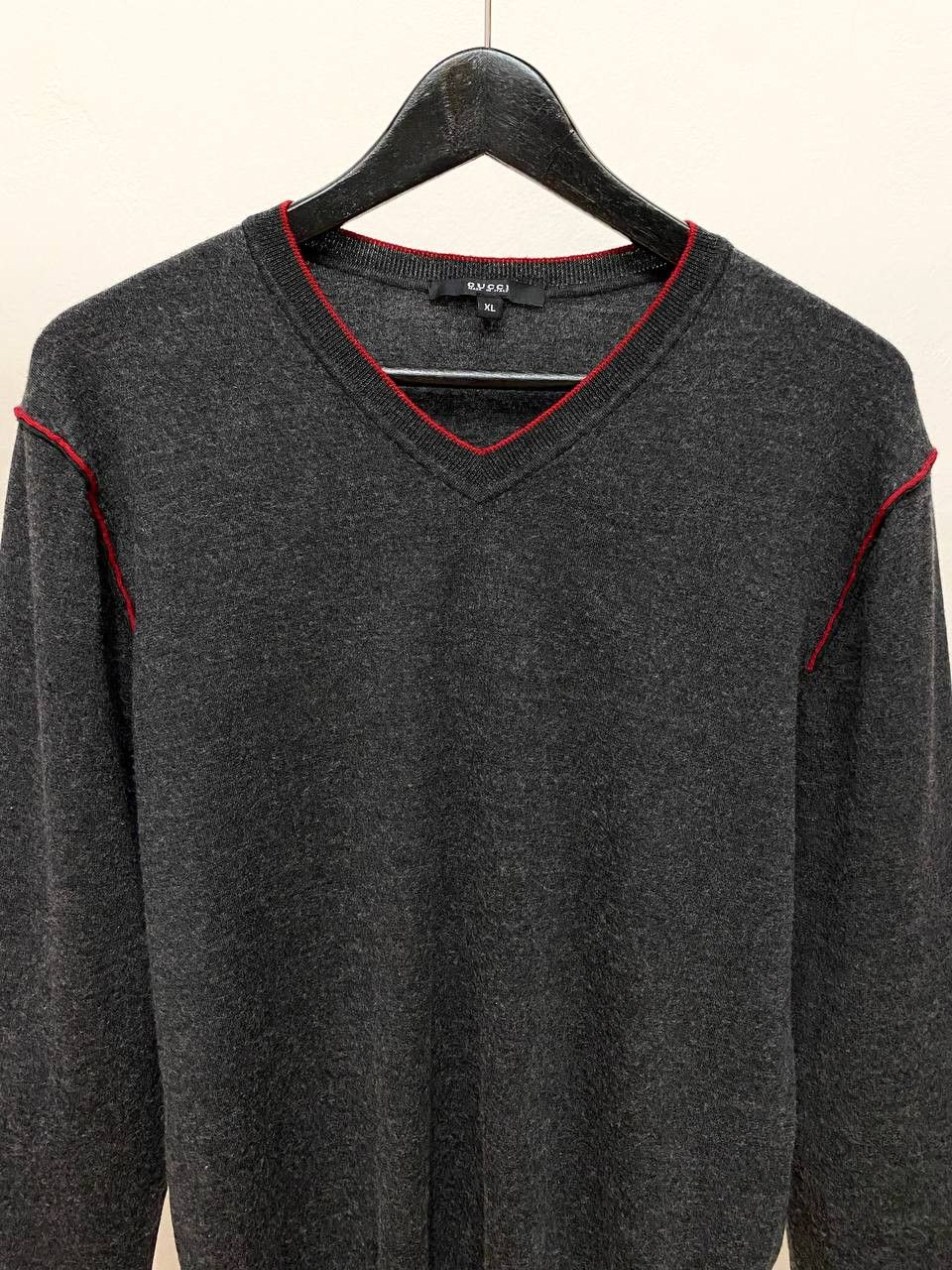 Gucci Gucci x Tom Ford Web Stripe Gray Wool V Neck Sweater Y2K Size US XL / EU 56 / 4 - 5 Thumbnail