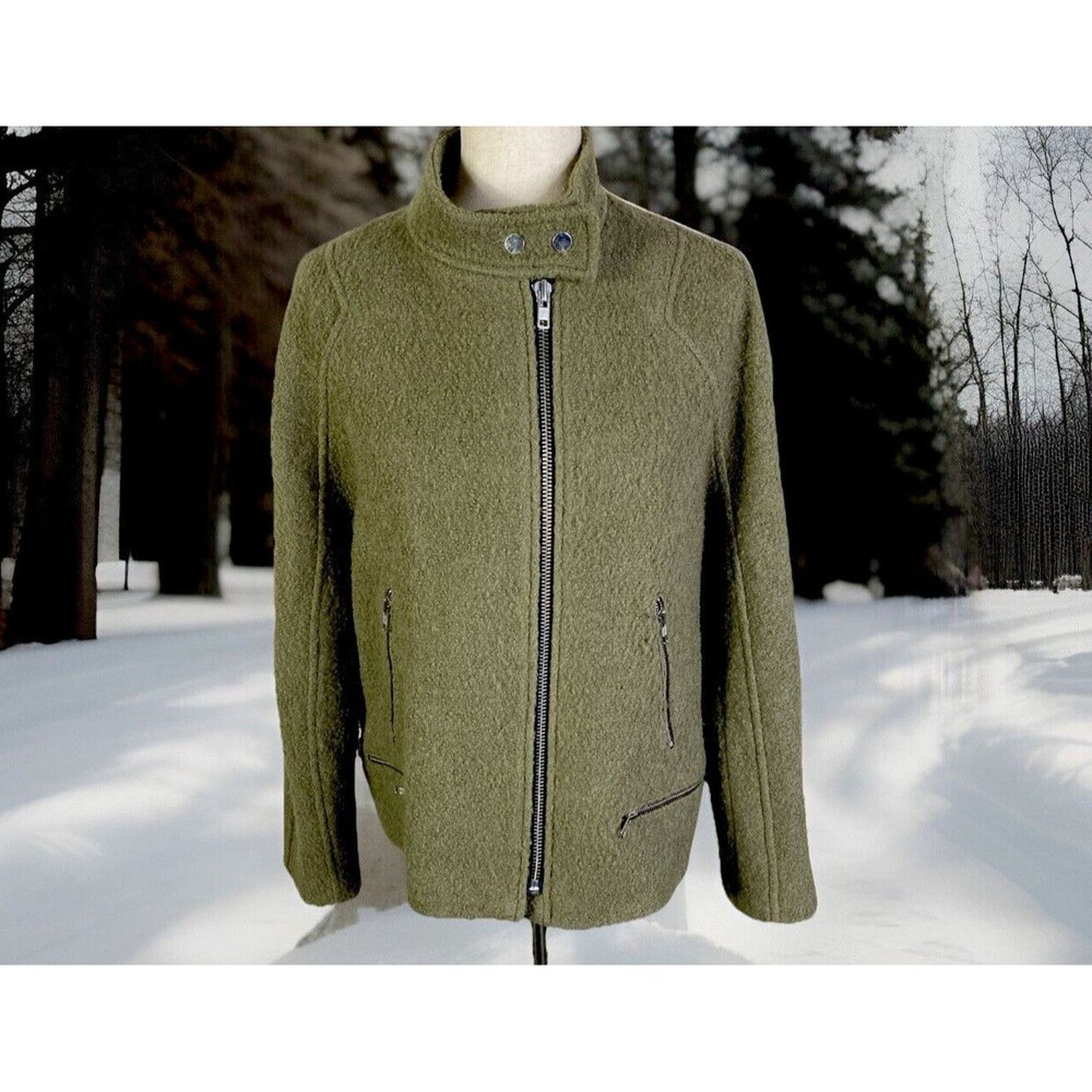 Zara Zara Olive Green Boiled Wool Blend Oversized Jacket Sz Lg Size L / US 10 / IT 46 - 3 Thumbnail