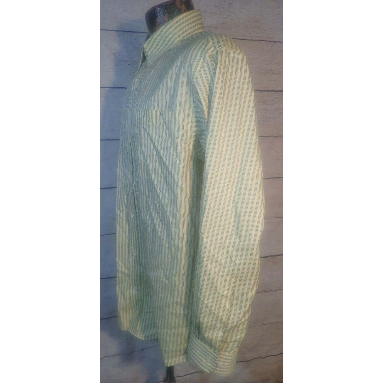 Vintage Duluth Trading Men's Wrinkle Fighter Button-Up Shirt, Relaxed Fit, Yellow Stripe, Size M, Casual/Business, Long Sleeve, Cotton, Pocket, Modern, Mens Size US M / EU 48-50 / 2 - 2 Thumbnail