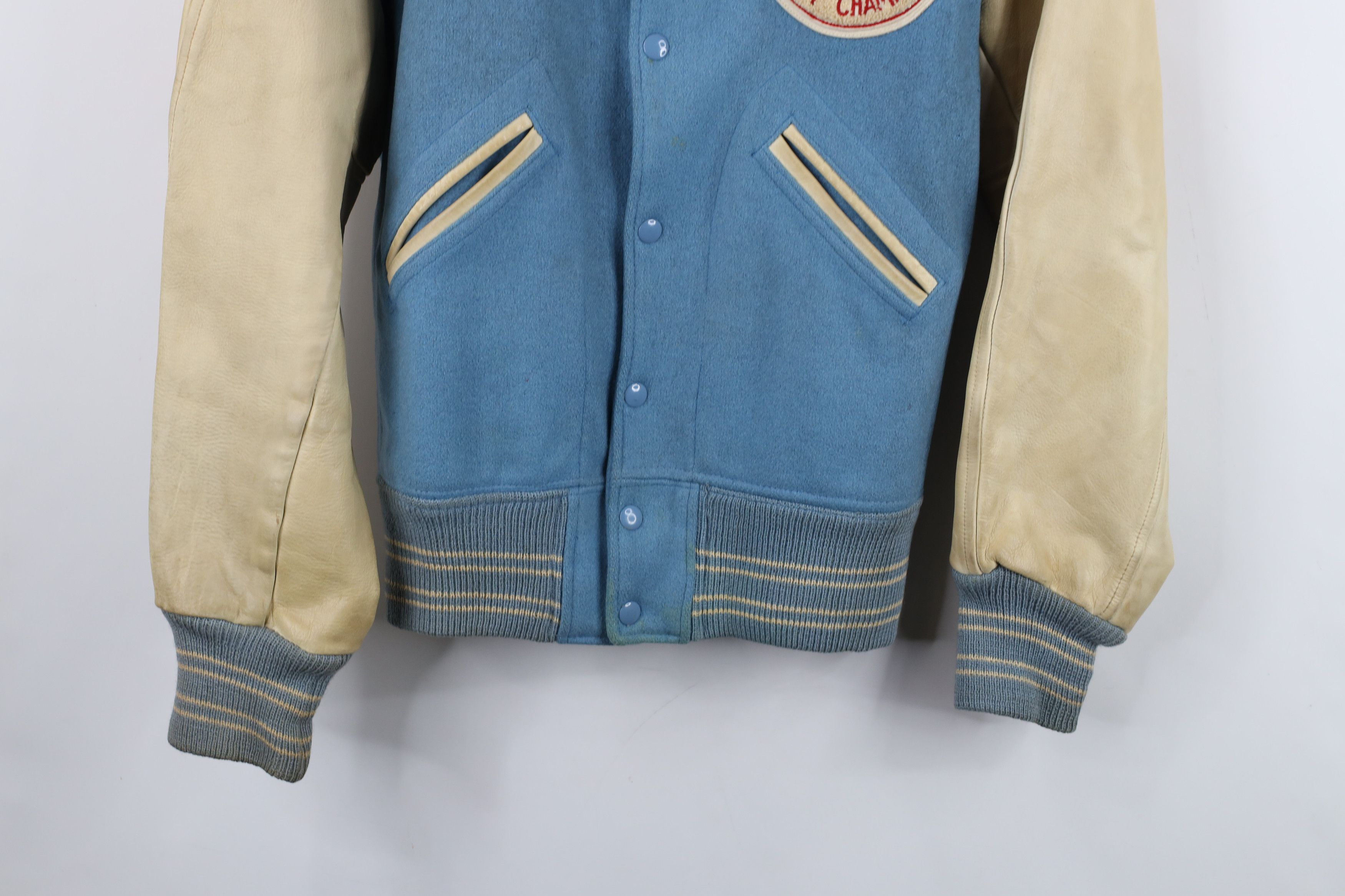 Vintage Vintage 50s Wool Leather Chain Stitch Varsity Jacket USA Size US L / EU 52-54 / 3 - 3 Thumbnail