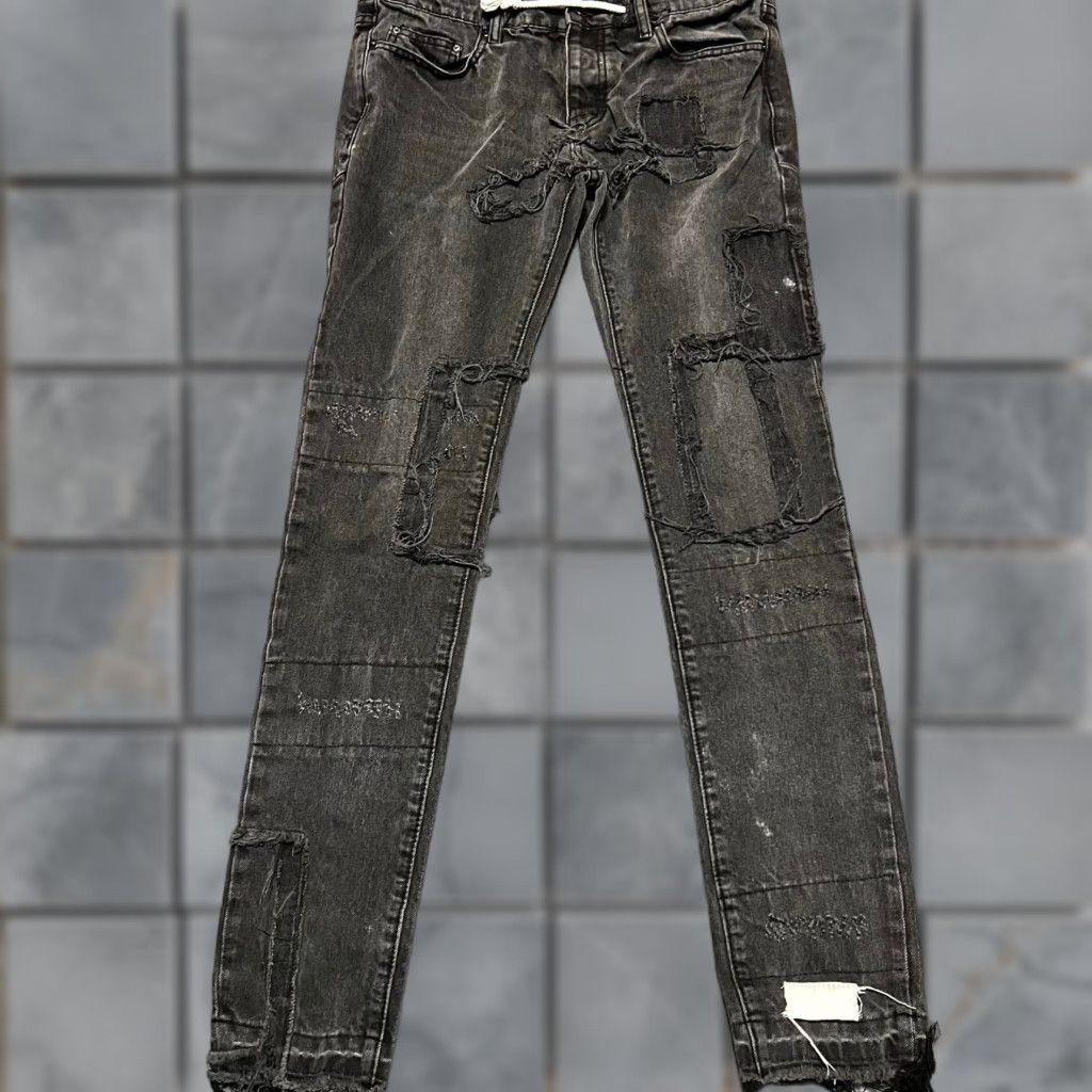 MNML MNML Jeans Mens 33 Black Distressed Slim Rope Drawstring Button Fly 34x32.5 Inseam 32 Mens Size US 33 - 1 Thumbnail