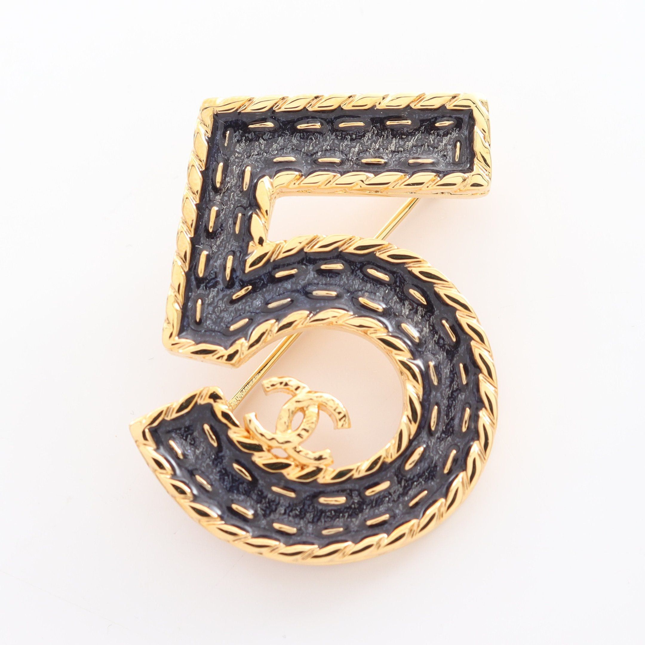 image of Chanel No.5 Coco Mark Brooch Denim Motif Gp Navy Gold I24P, Women's