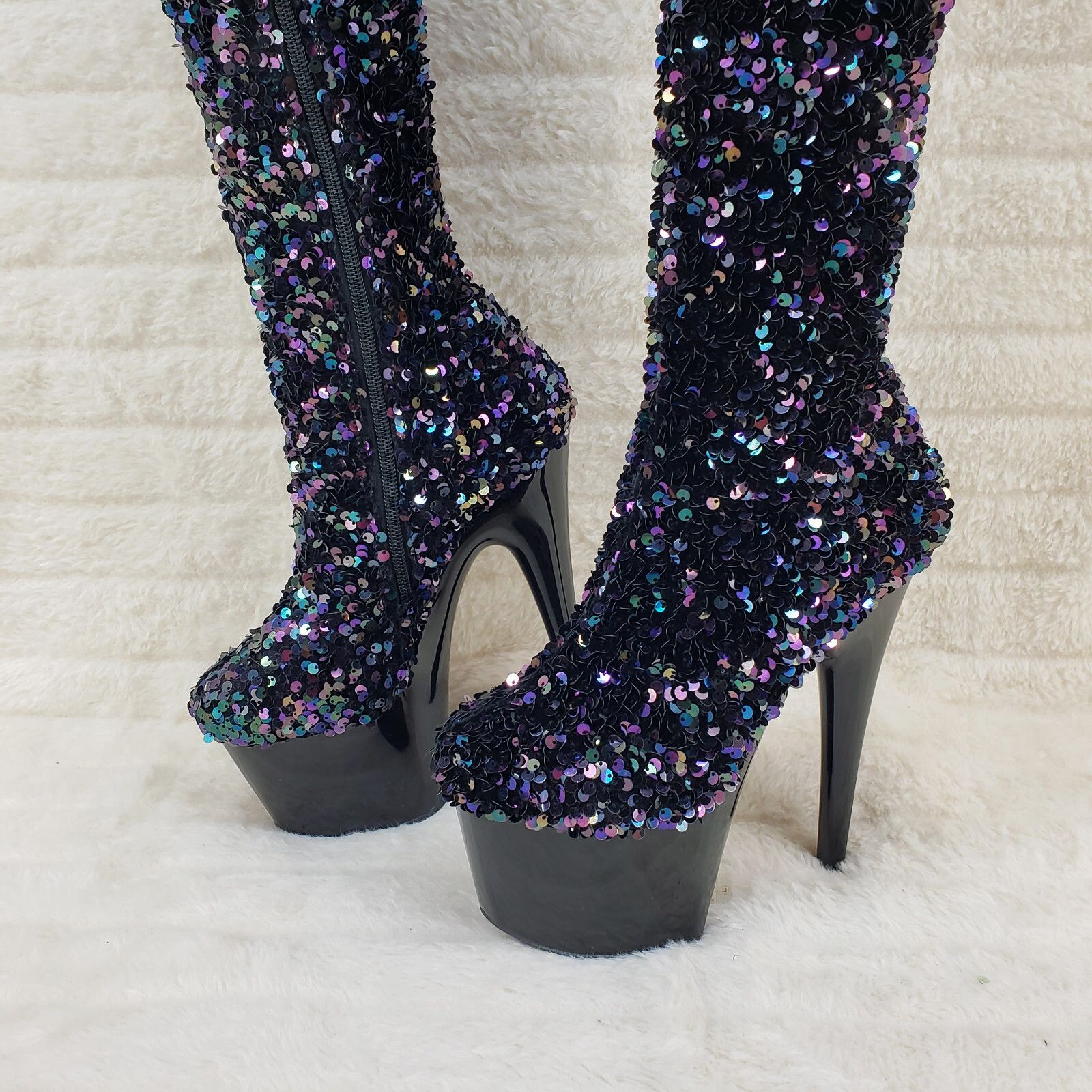 Other Adore 3020 Black Multi Sequin High Heel Platform Thigh High Size US 12 / IT 42 - 7 Thumbnail