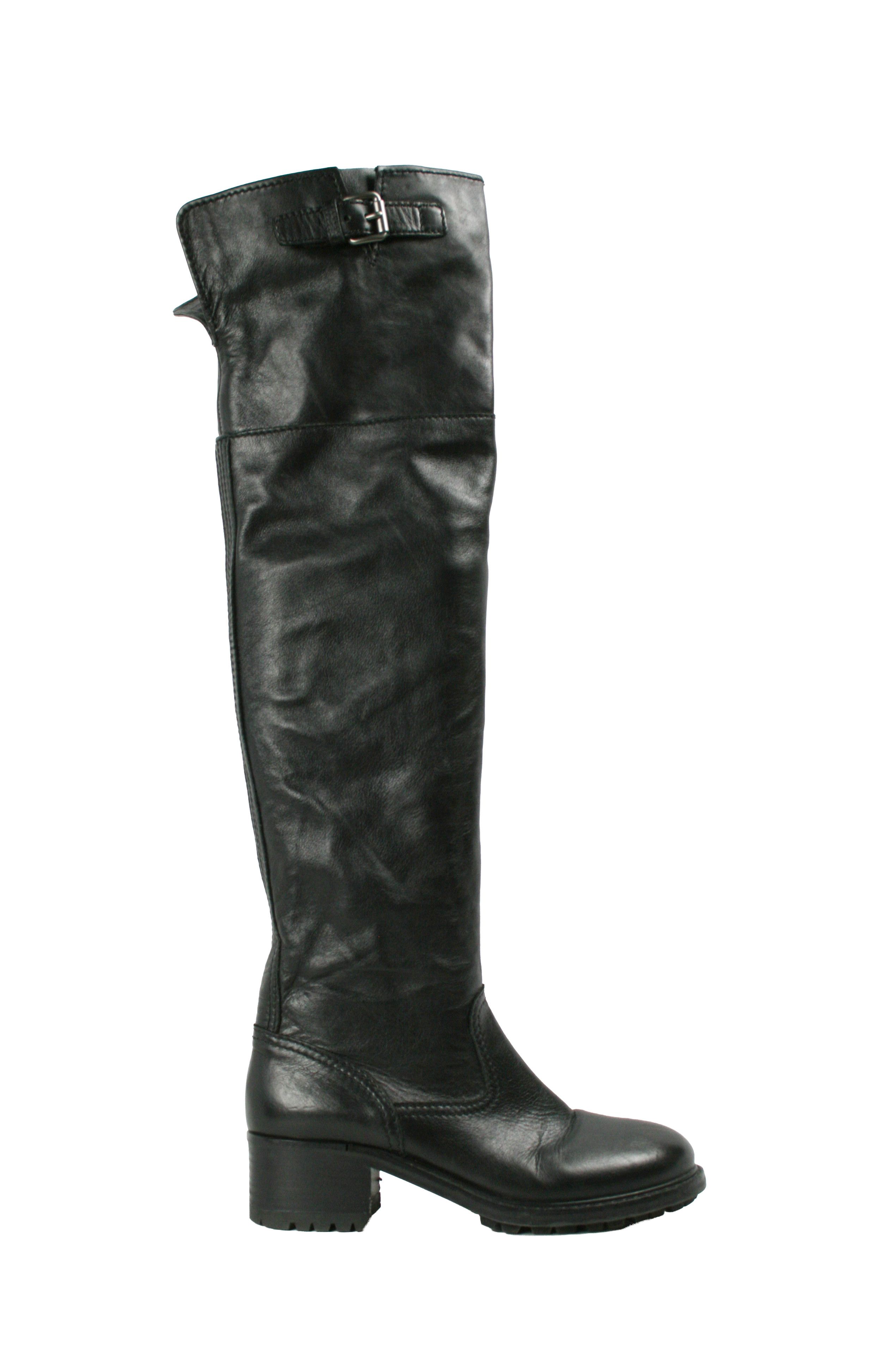 Car Shoe By Prada Overknees Riding Tractor Leather Boots Size US 9 / IT 39 - 2 Thumbnail