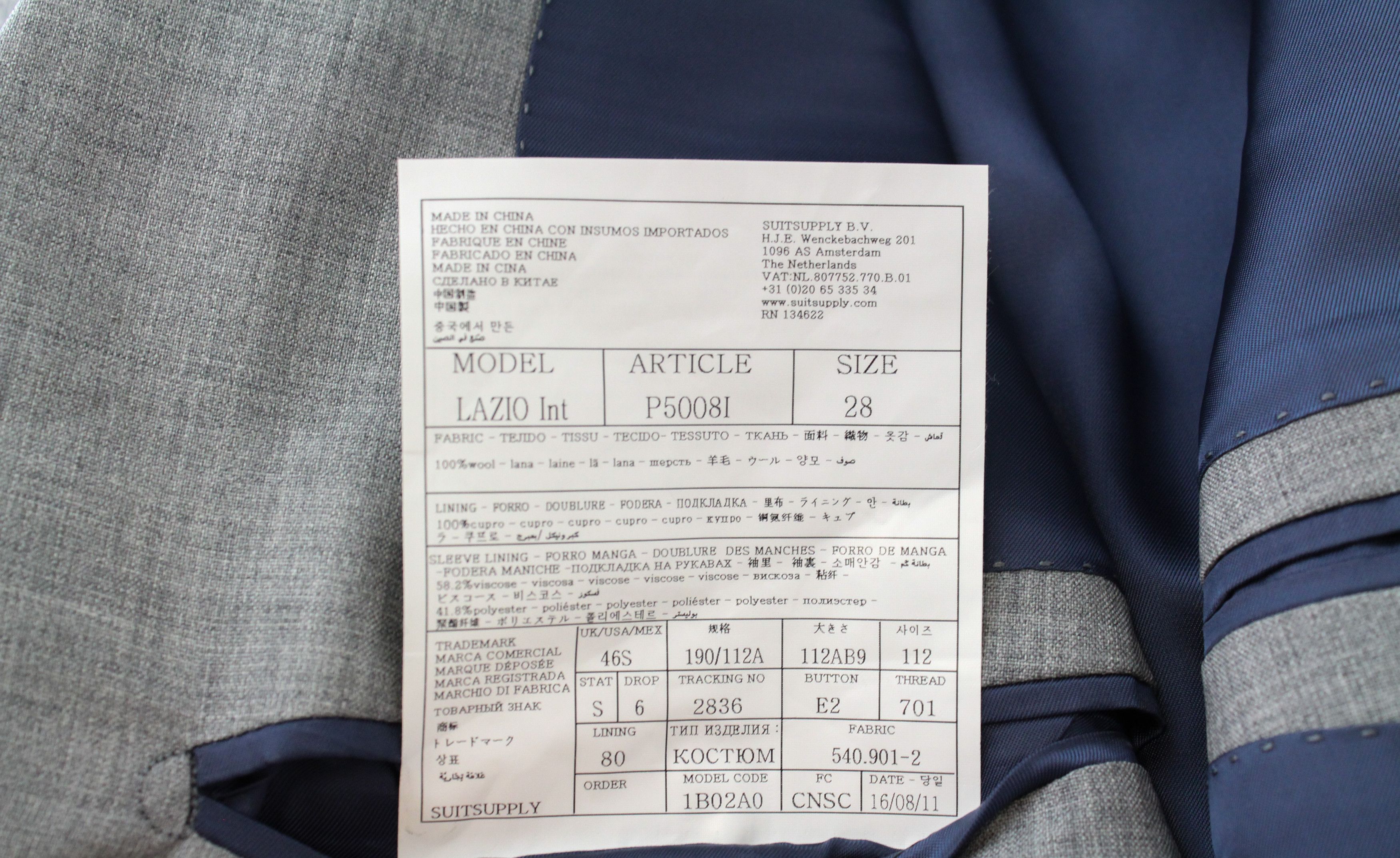 Suitsupply LAZIO UK46S Wool Super 120's Grey Blazer 60217 Size 46S - 6 Thumbnail