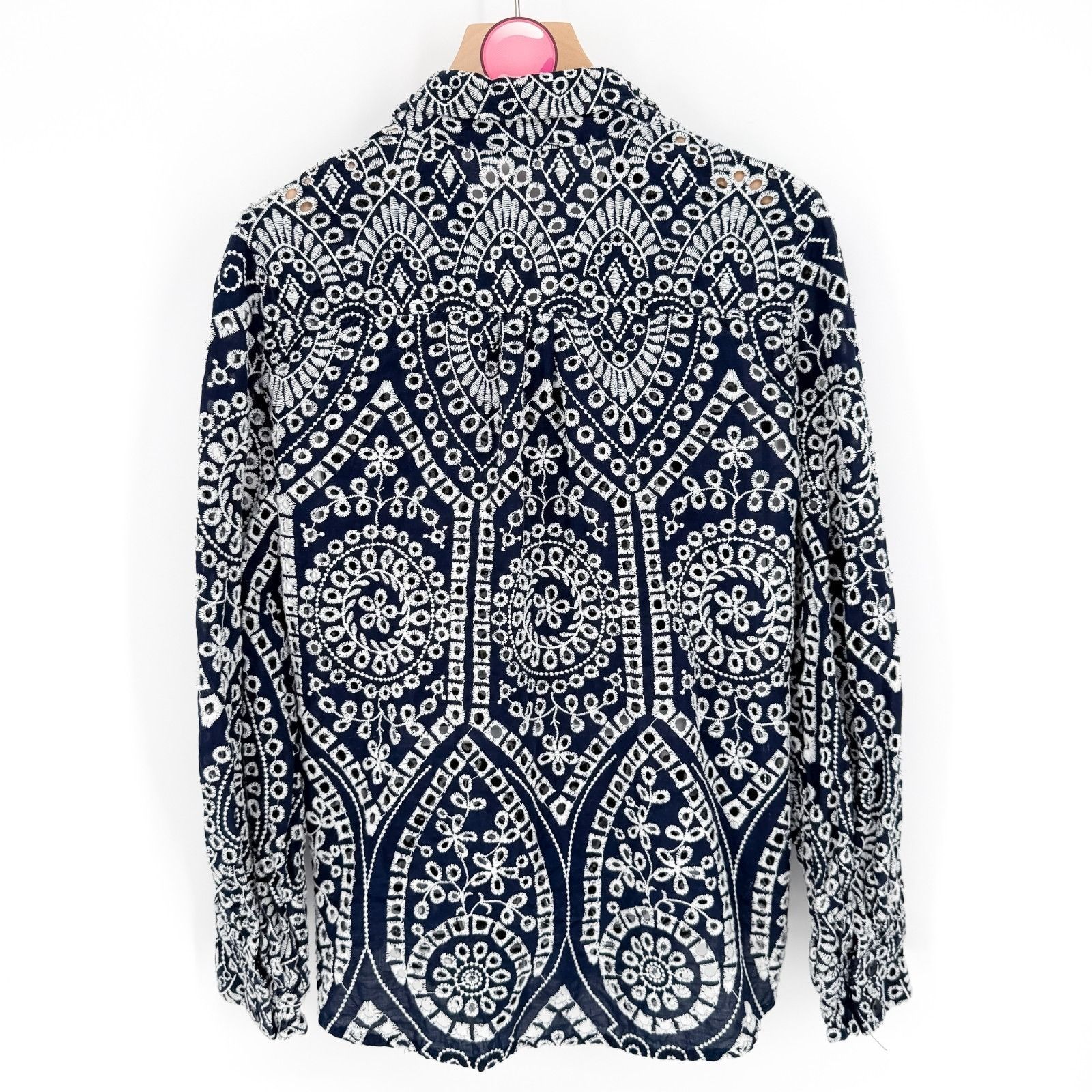 Chicos Chicos Tunic Top Womens Medium Navy Embroidered Eyelet Geome Size M / US 6-8 / IT 42-44 - 2 Thumbnail