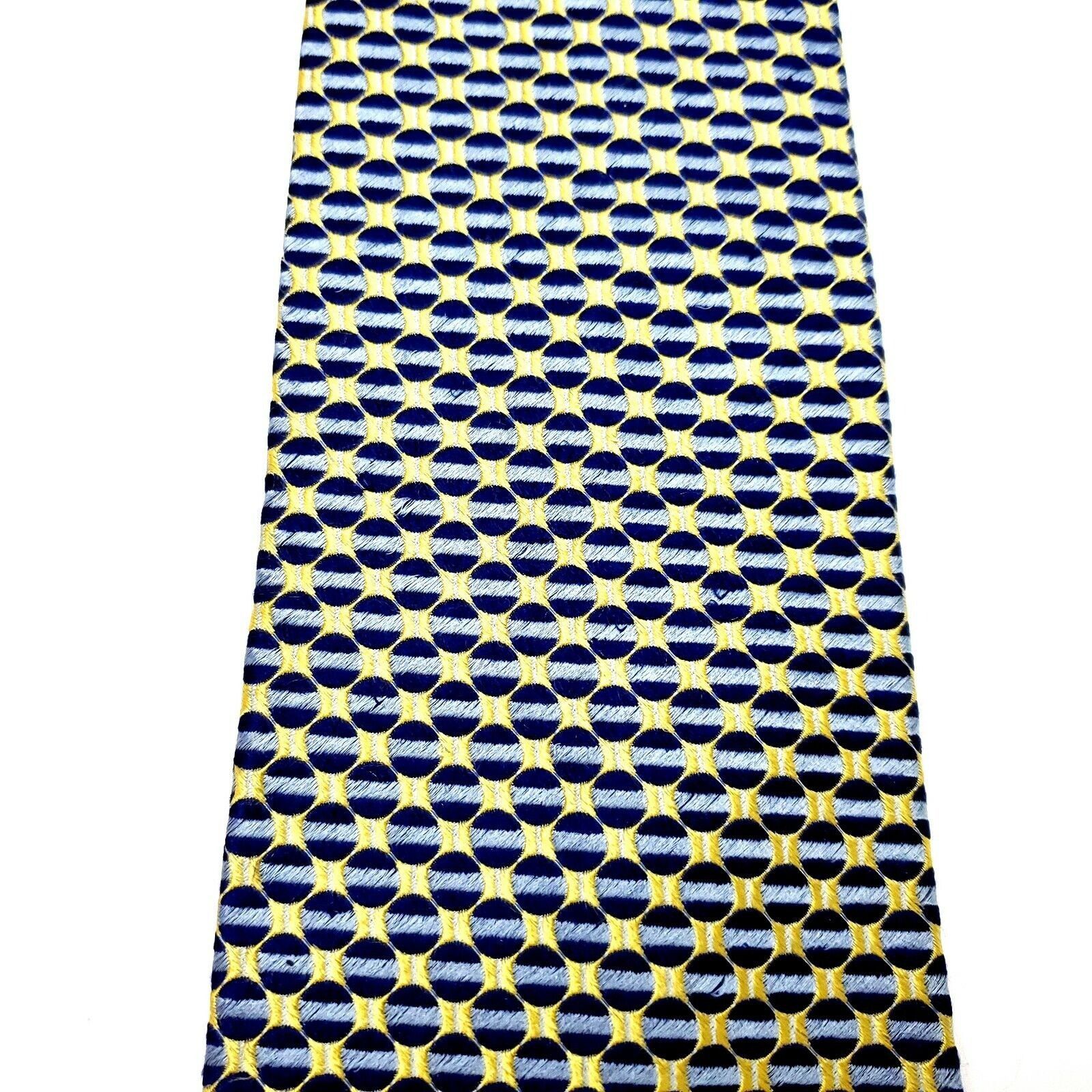 Vintage Ferrell Reed Silk Tie Woven Blue Yellow Geometric Wide City Size ONE SIZE - 2 Thumbnail