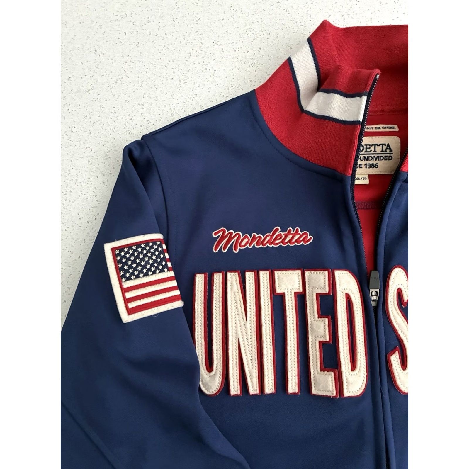 Vintage MONDETTA Track Jacket Men XS Blue USA Olympic Patch Full Zip Varsity Jacket Elastic Waist Short Jacket Solid Pattern Men Size US XS / EU 42 / 0 - 3 Thumbnail