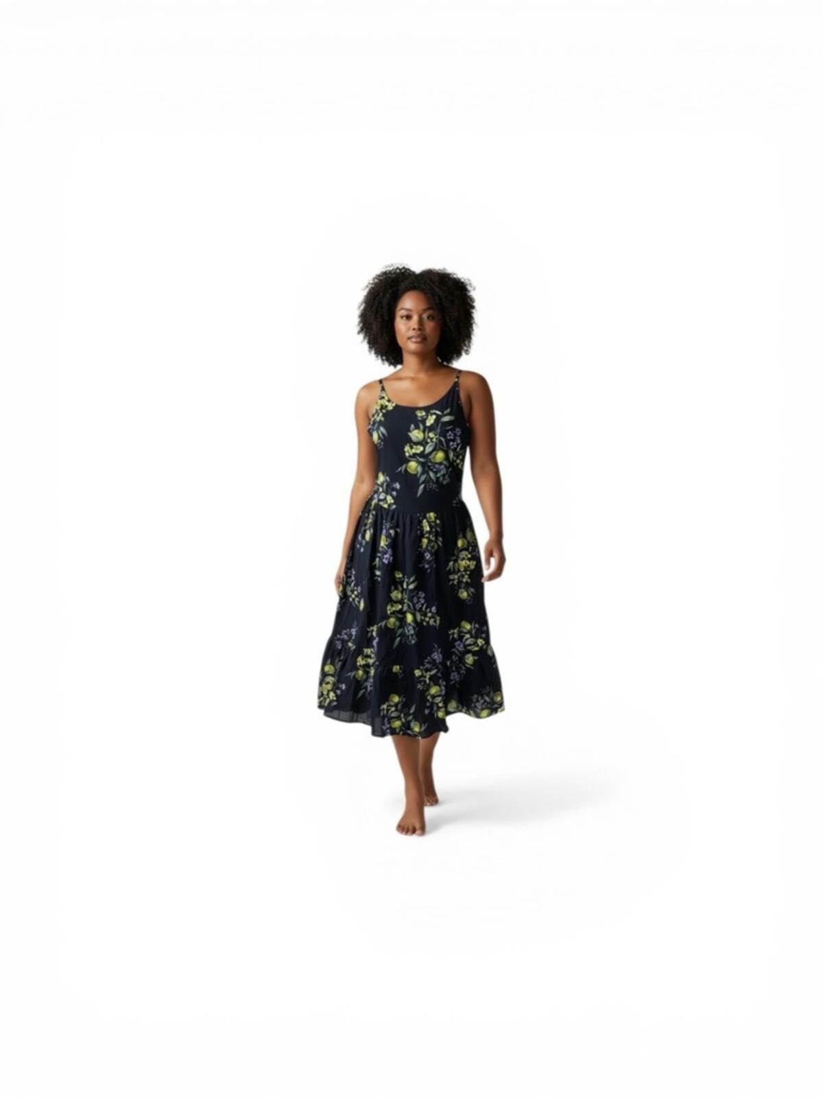Other NWT Time and Tru Navy Maxi Dress with Lemon & Floral Print Size L / US 10 / IT 46 - 6 Thumbnail