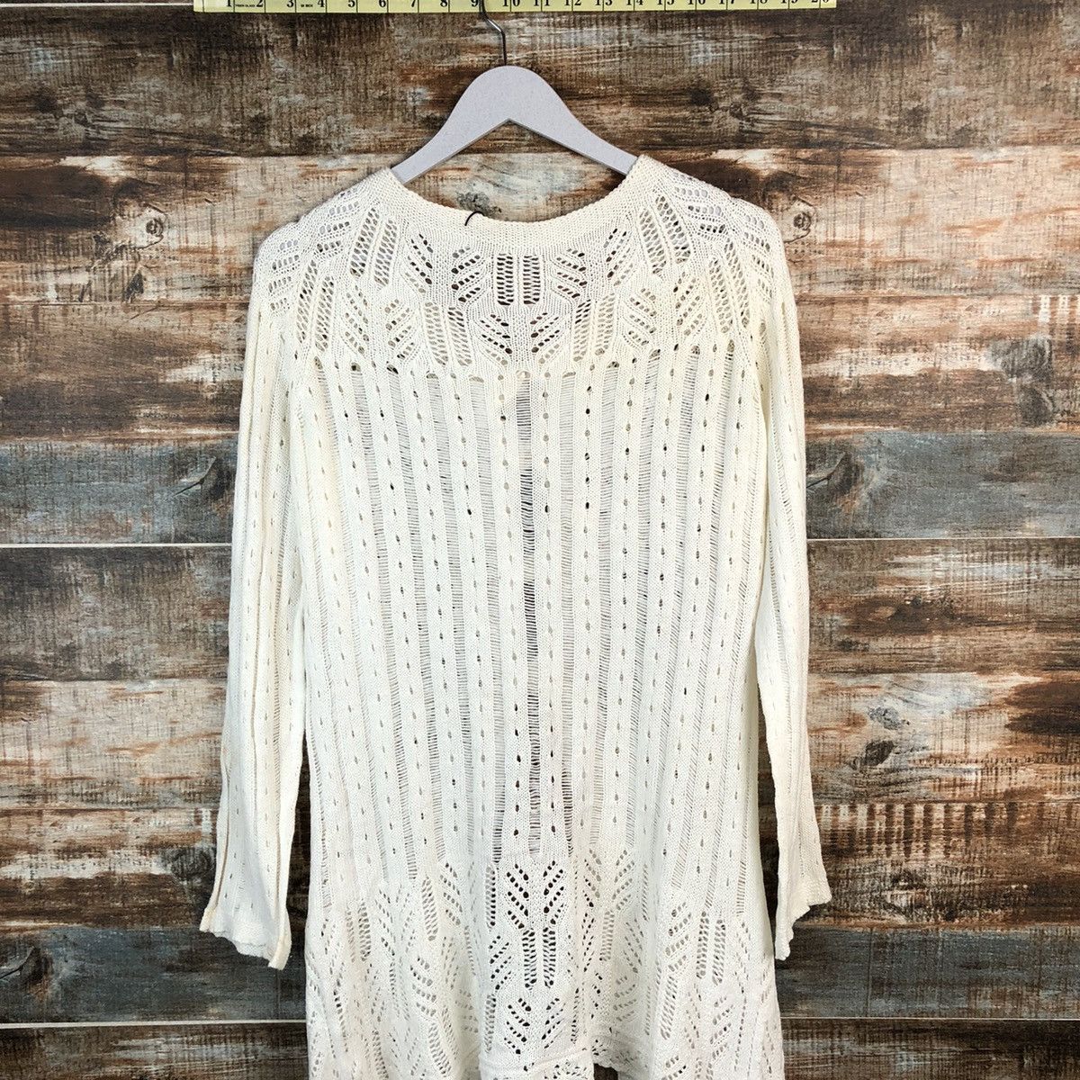Japanese Brand Peyton Place White crochet meshnet Cardigan Knitwear #A2256 Size M / US 6-8 / IT 42-44 - 14 Thumbnail