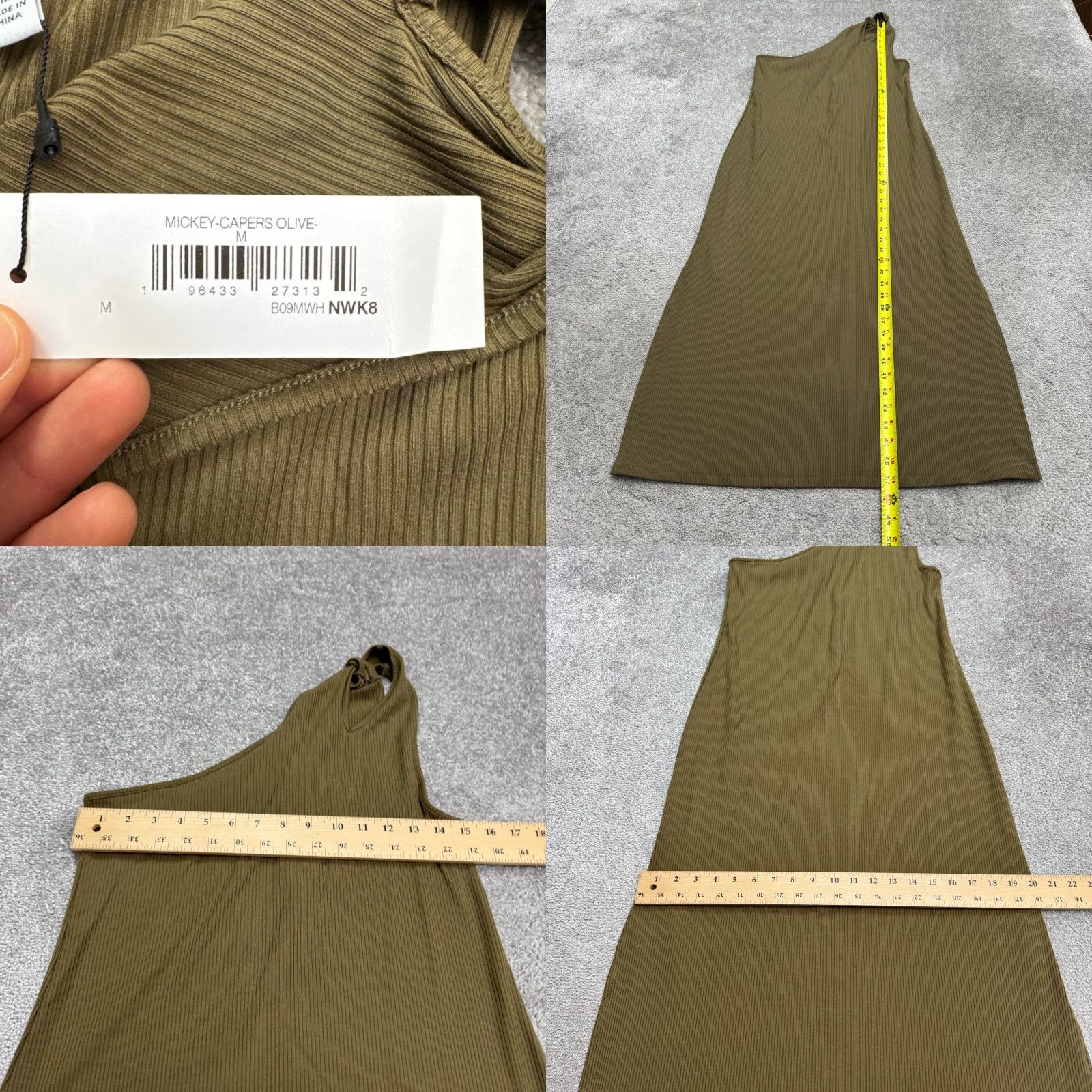 Olive The Drop The Drop Mickey-Capers One Shoulder Rib Knit Midi Dress Women M Olive Green Sleeveless Midi Casual Size M / US 6-8 / IT 42-44 - 8 Thumbnail